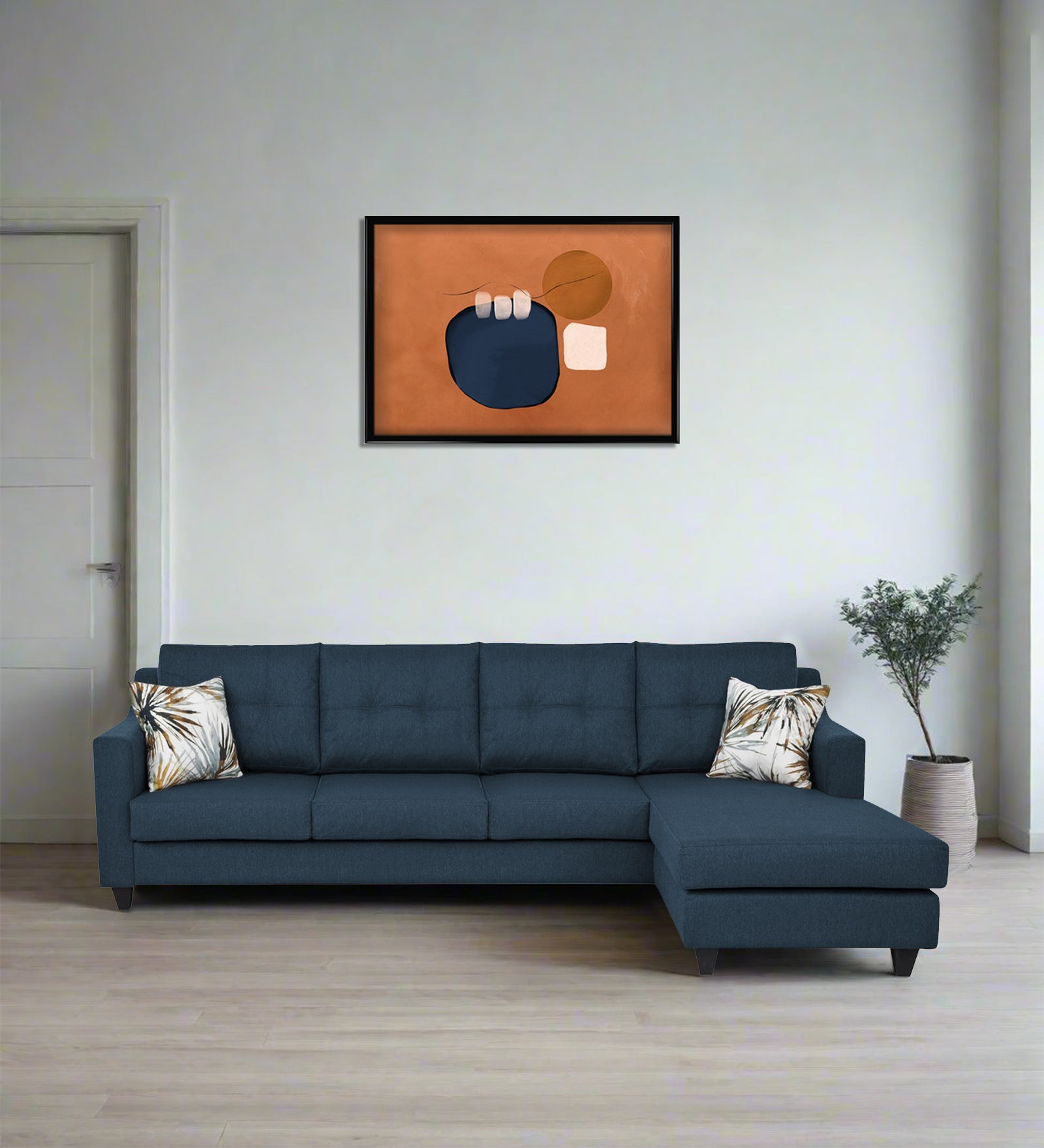 Welly Fabric LHS Sectional Sofa (3+Lounger) In Light Blue Colour - Febonic Living