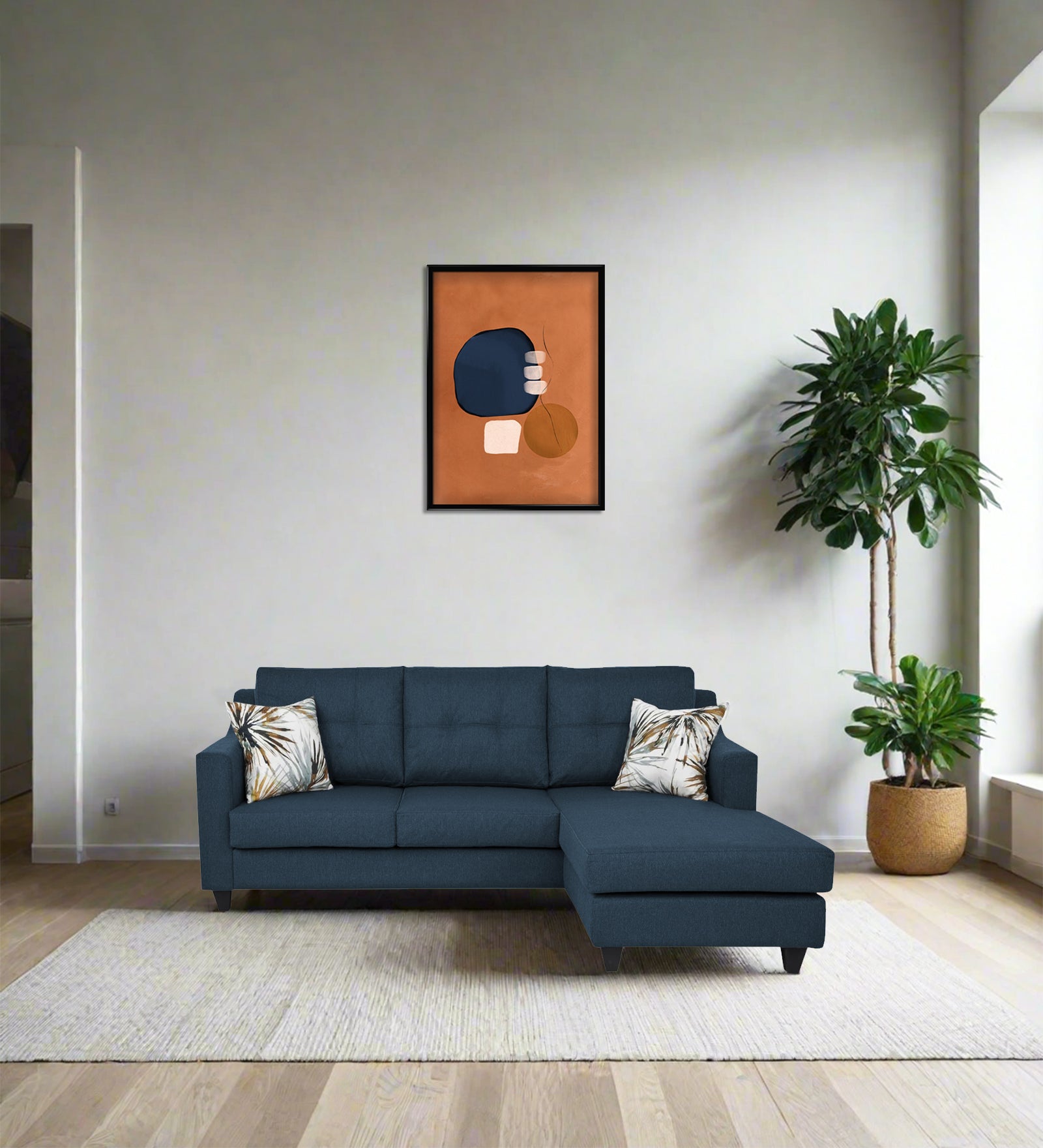 Welly Fabric LHS Sectional Sofa (2+Lounger) In Light Blue Colour - Febonic Living