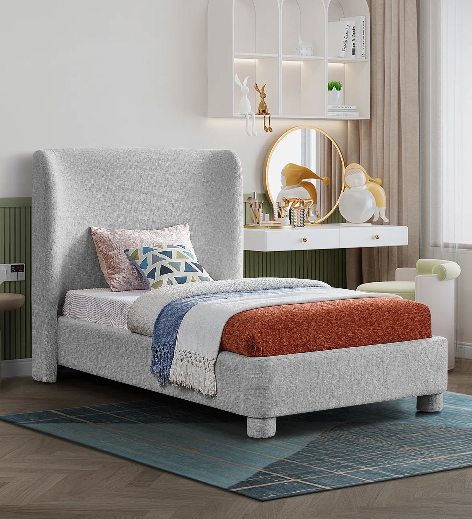 Lenny Fabric Upholstered Single Bed in Lit Grey Colour - Febonic Living