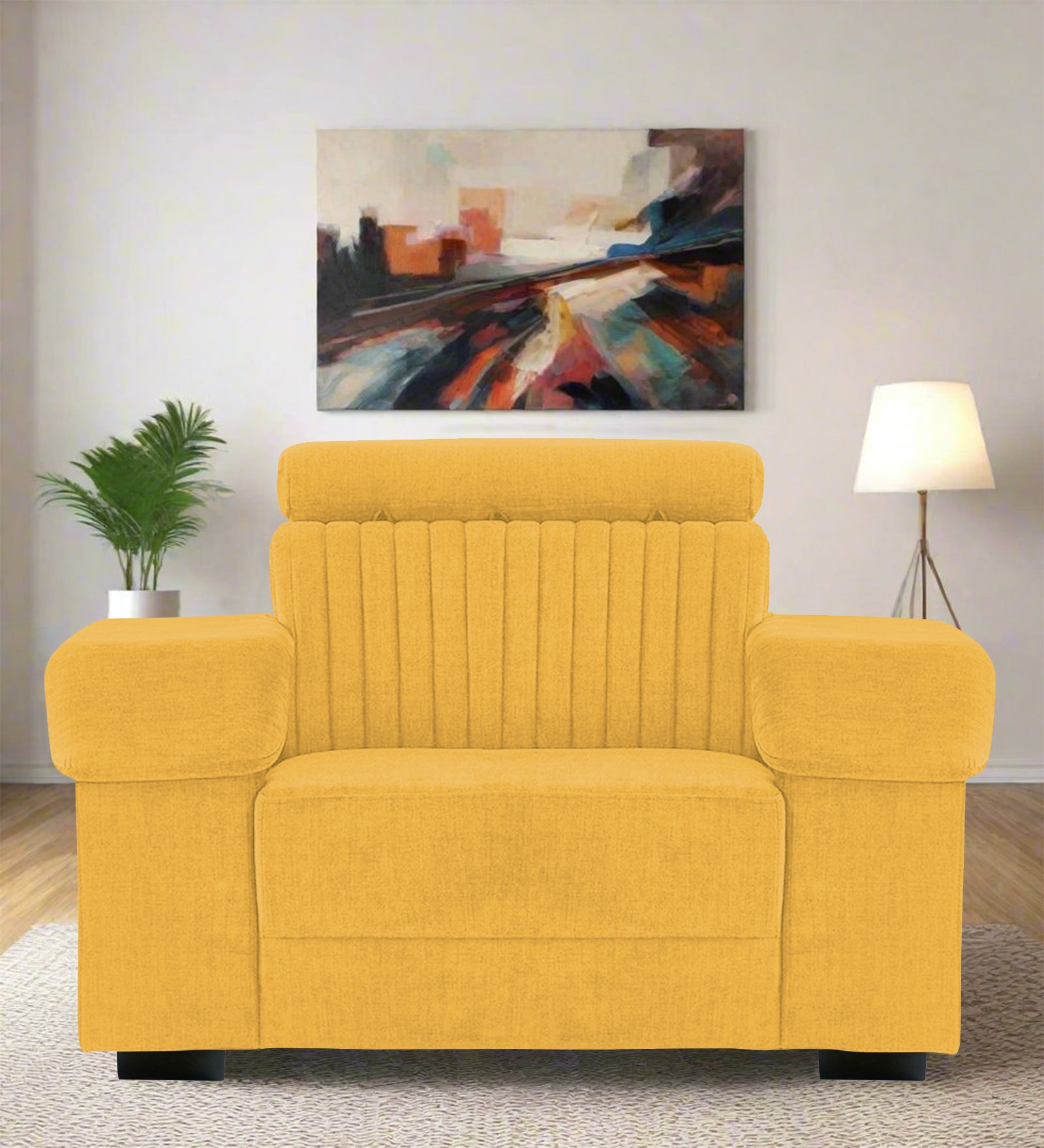 Draco Fabric 1 Seater Sofa In Bold Yellow Colour - Febonic Living