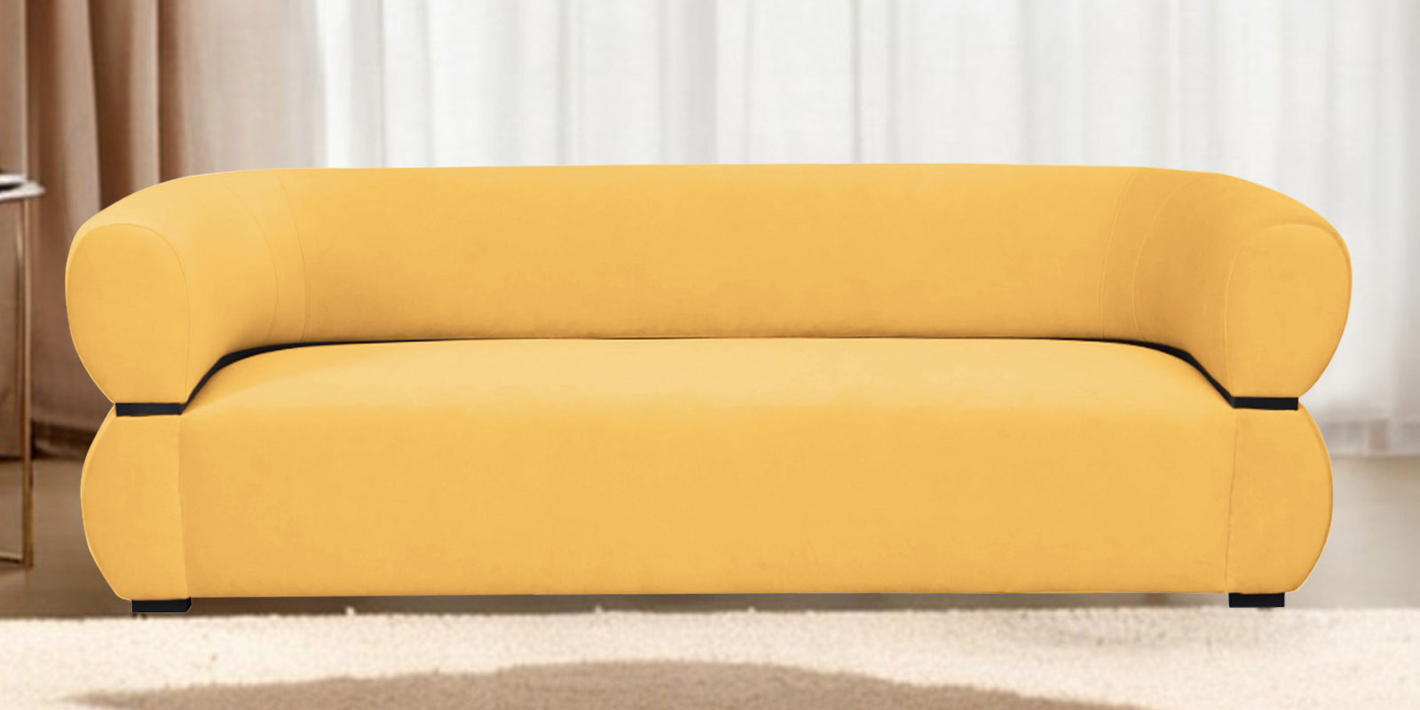 Kula Velvet 3 Seater Sofa In Turmeric Yellow Colour - Febonic Living