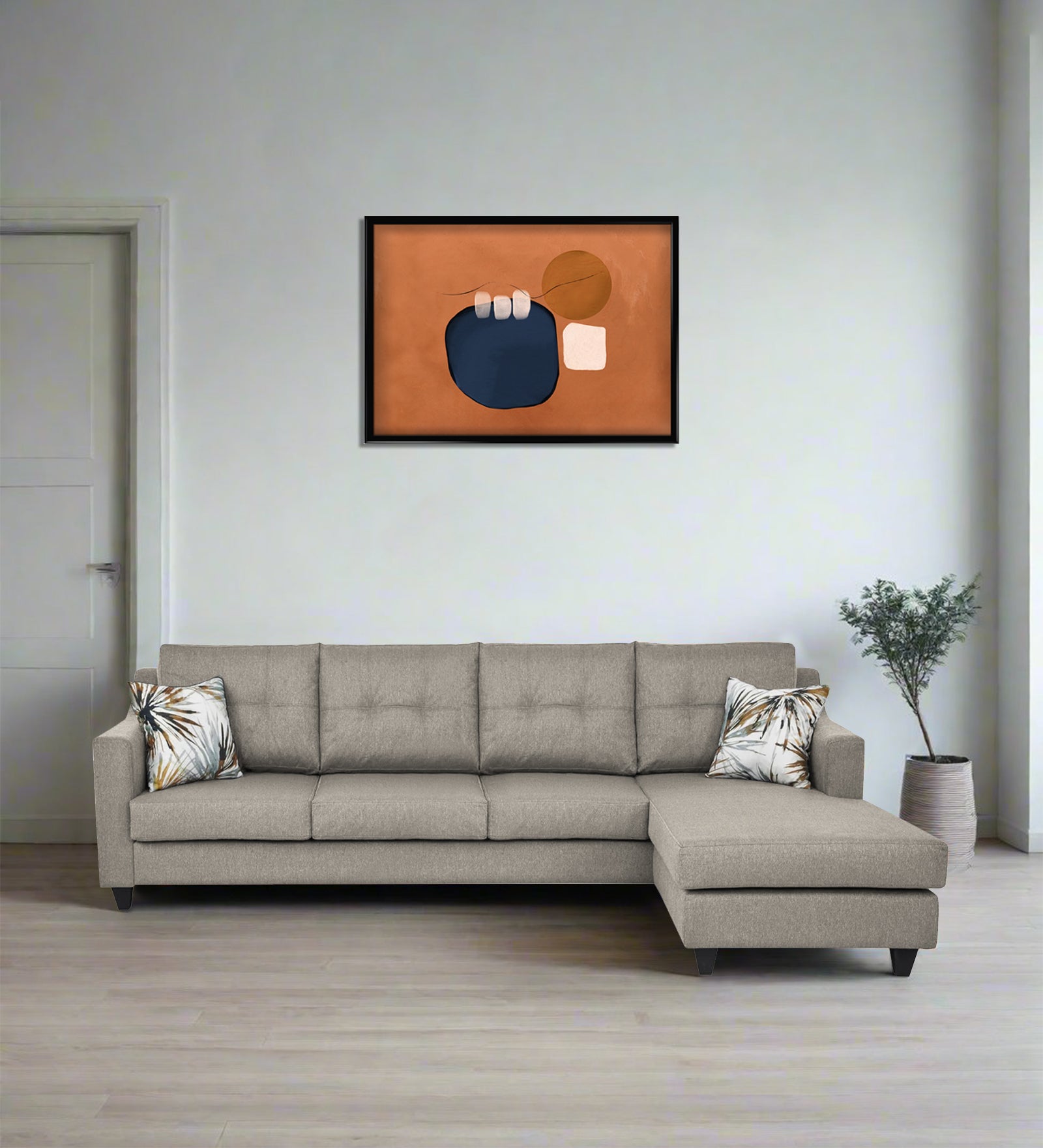 Welly Fabric LHS Sectional Sofa (3+Lounger) In Ash Grey Colour - Febonic Living