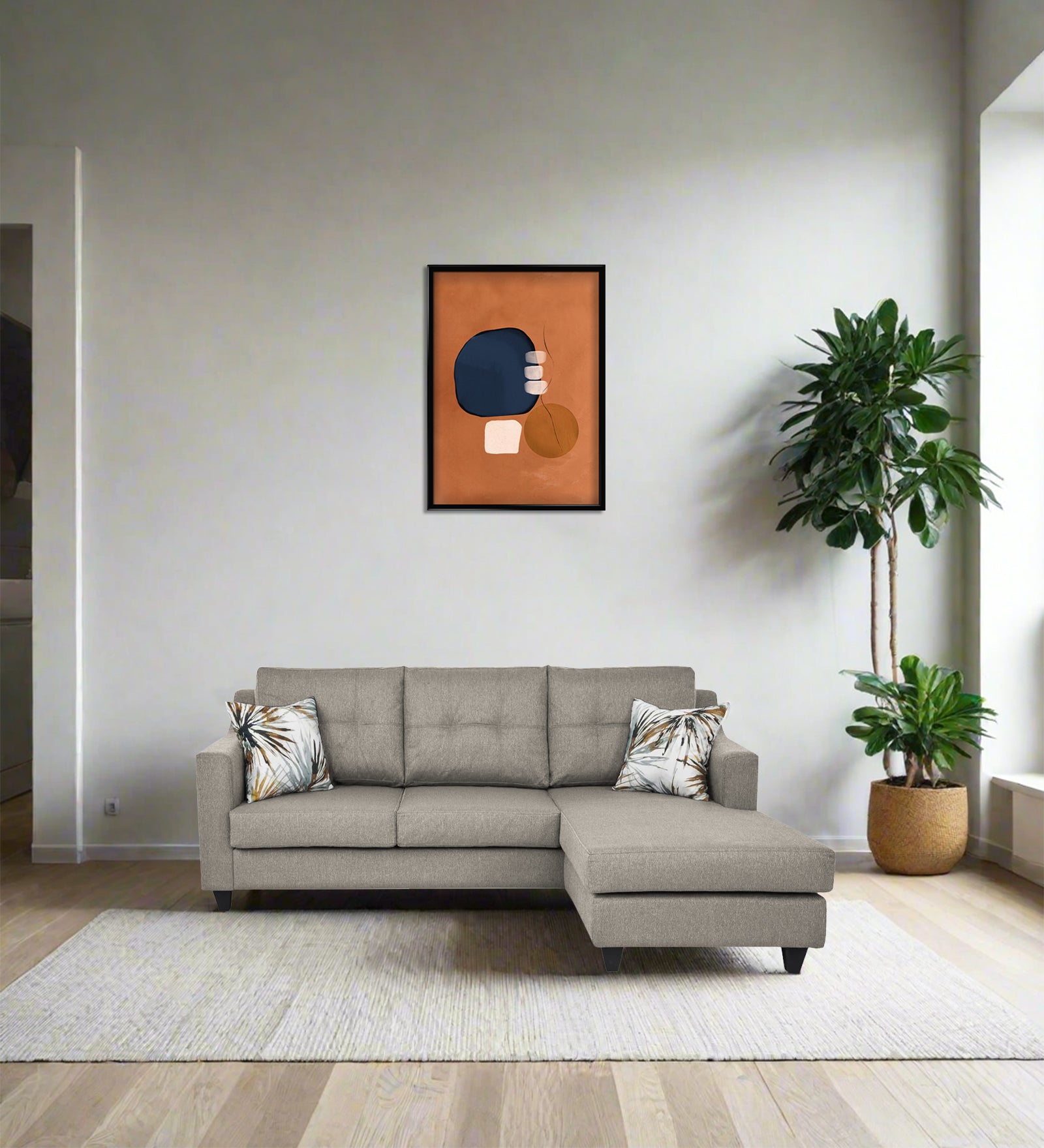 Welly Fabric LHS Sectional Sofa (2+Lounger) In Ash Grey Colour - Febonic Living