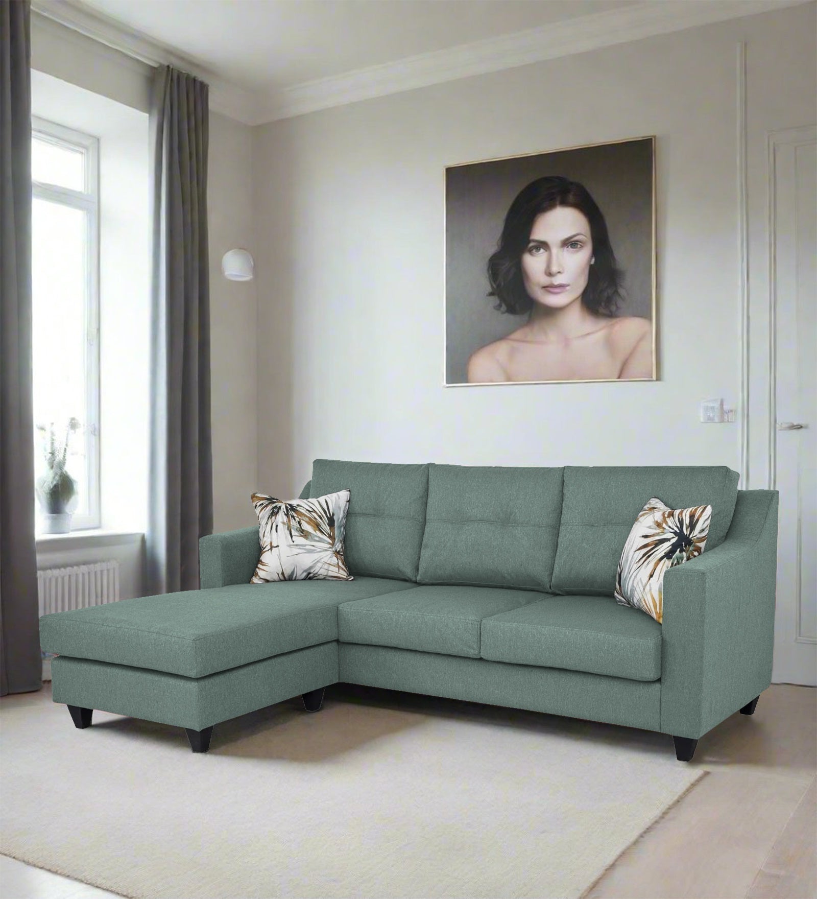 Welly Fabric RHS Sectional Sofa (2+Lounger) In Suka Blue Colour - Febonic Living