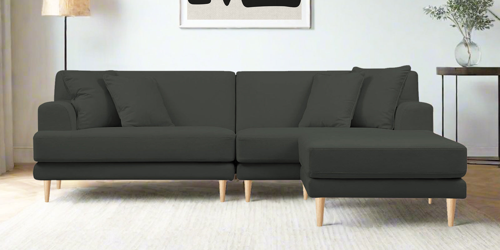 Woody Fabric LHS Sectional Sofa (3+Lounger) In I-Land Green Colour - Febonic Living