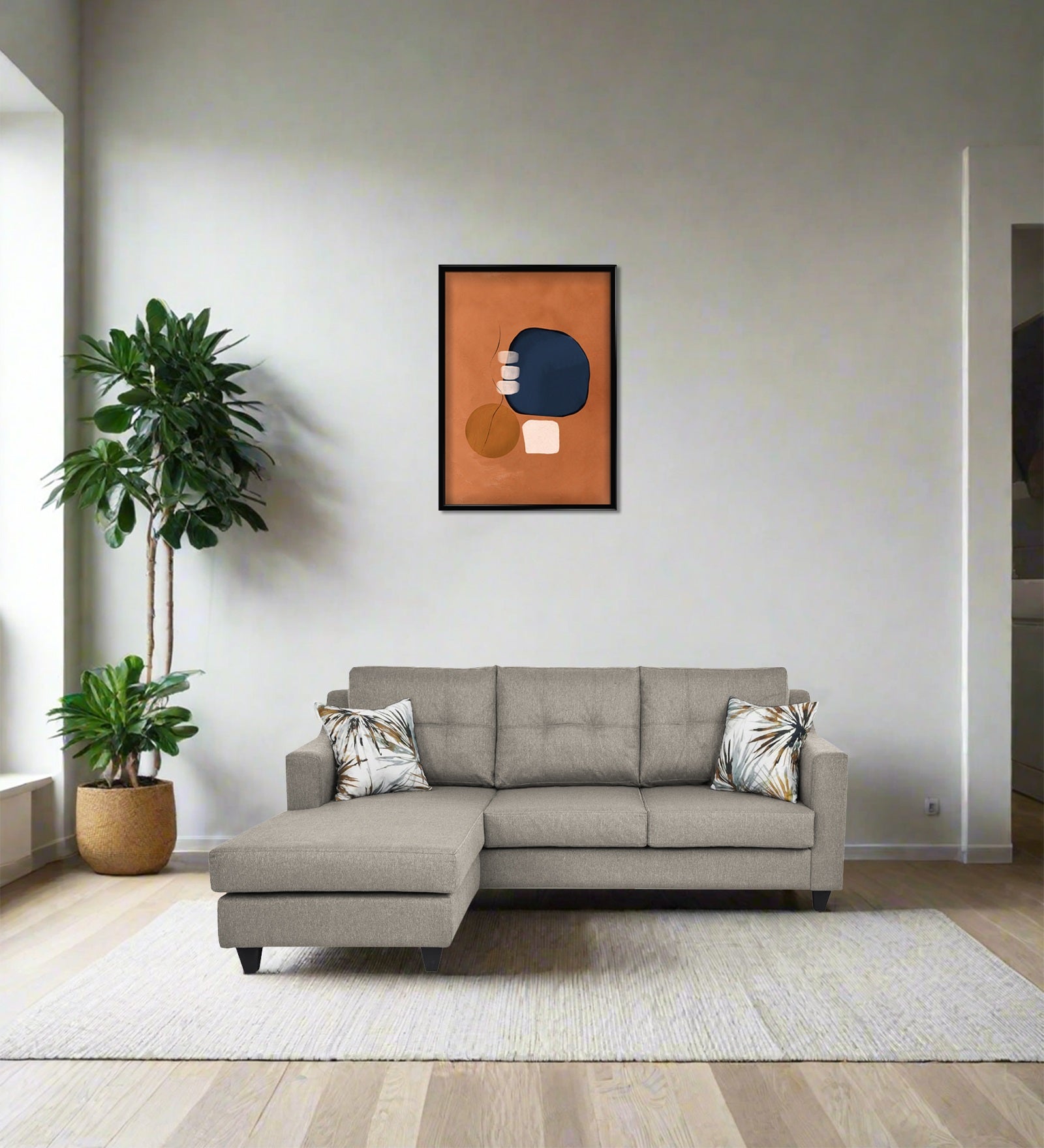 Welly Fabric RHS Sectional Sofa (2+Lounger) In Ash Grey Colour - Febonic Living