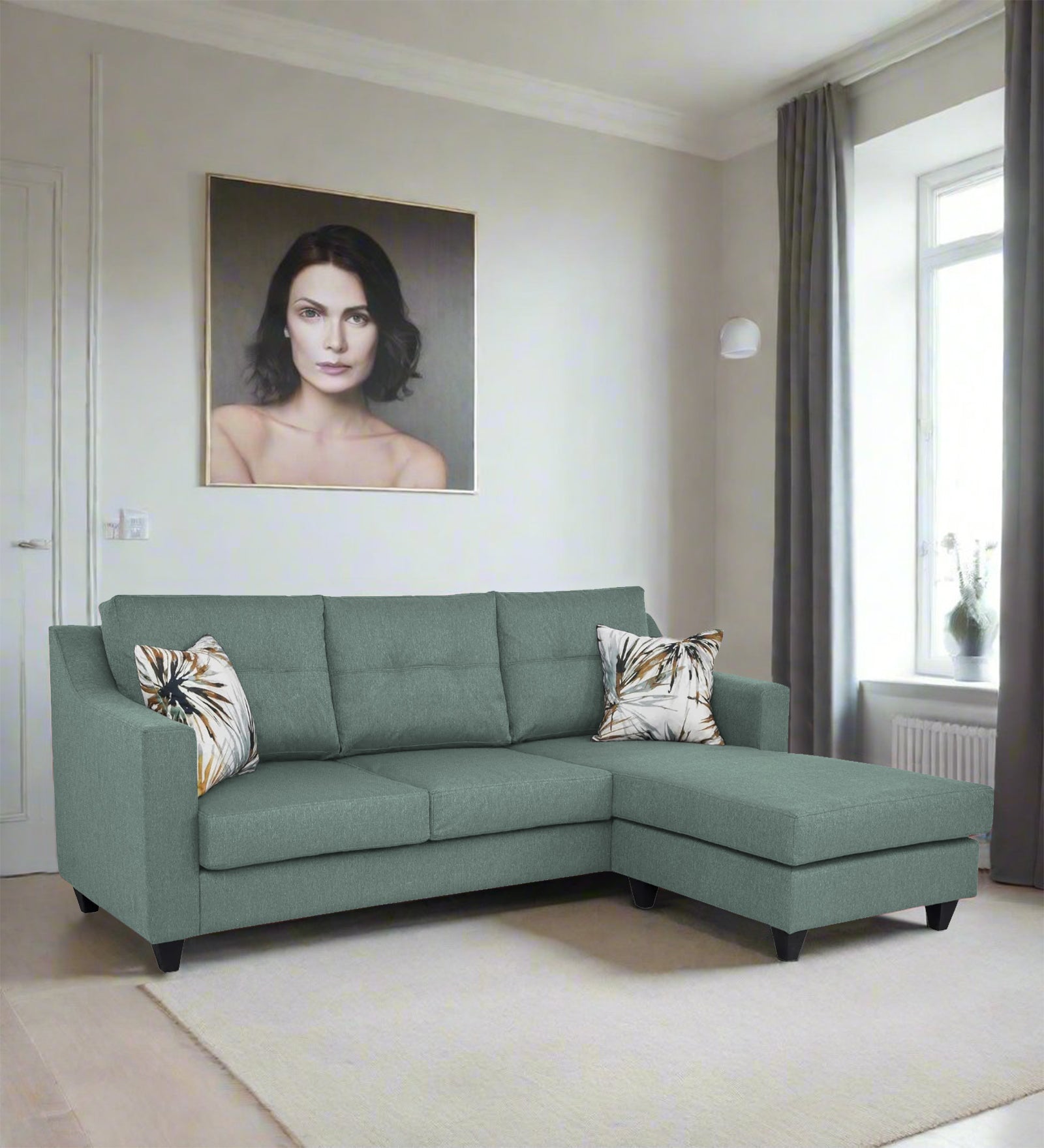Welly Fabric LHS Sectional Sofa (2+Lounger) In Suka Blue Colour - Febonic Living