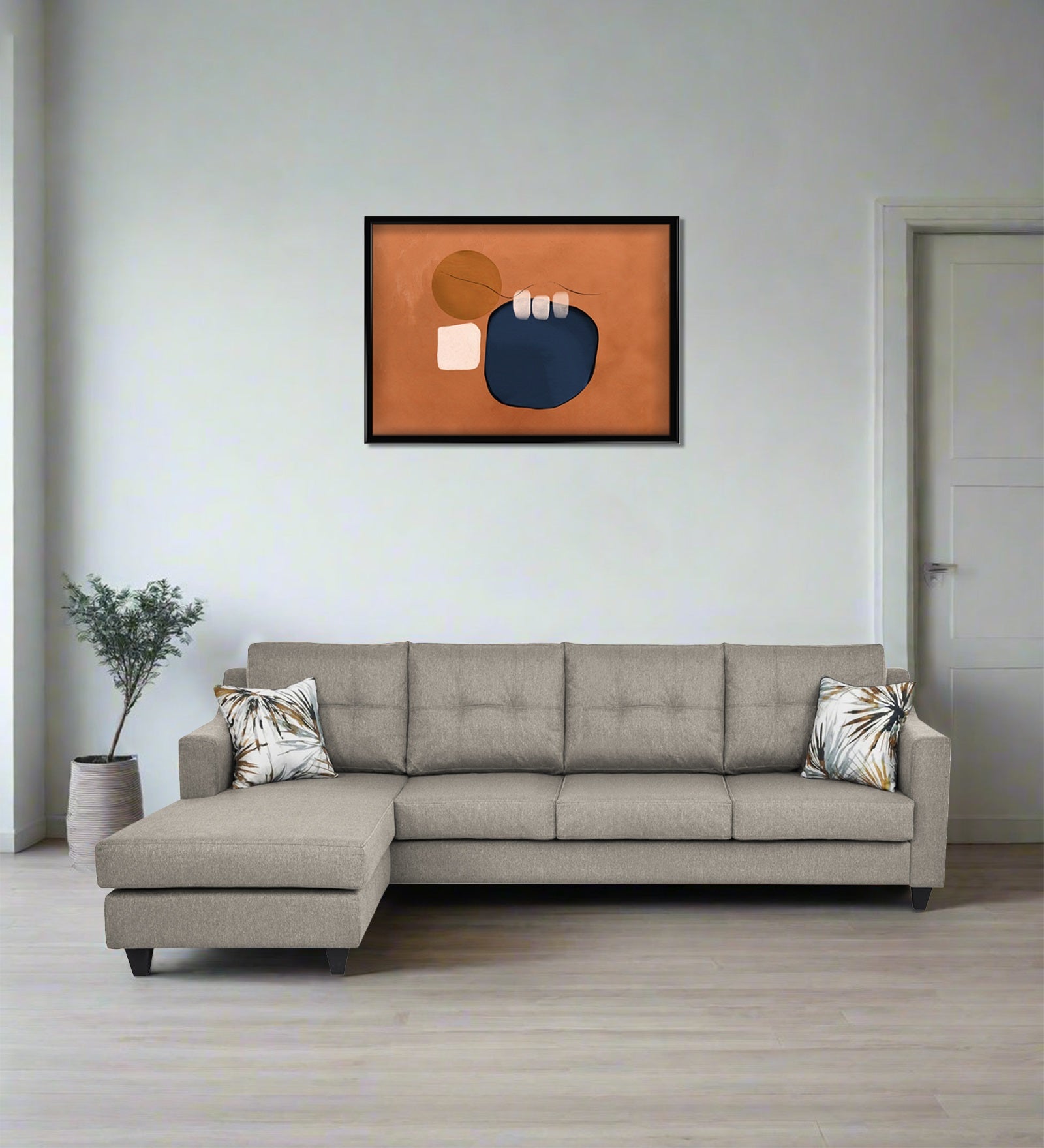 Welly Fabric RHS Sectional Sofa (3+Lounger) In Ash Grey Colour - Febonic Living