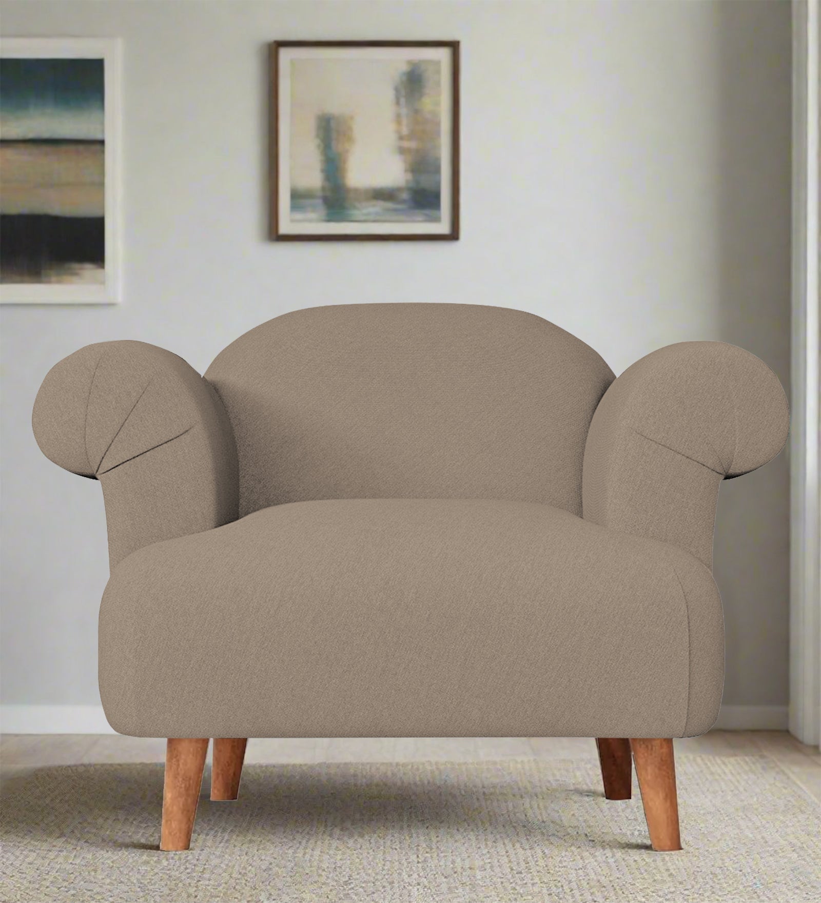 Barber Fabric 1 Seater Sofa In Hazel Beige Colour - Febonic Living