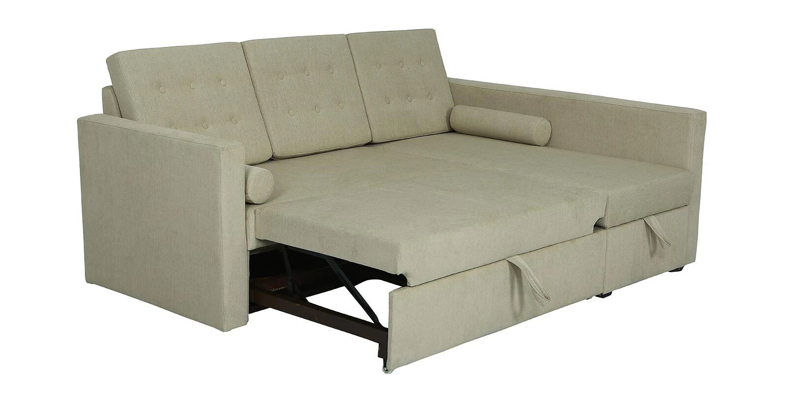 Ace Fabric 3 Seater Pull Out Sofa Cum Bed In Ivory Cream Colour With Storage - Febonic Living