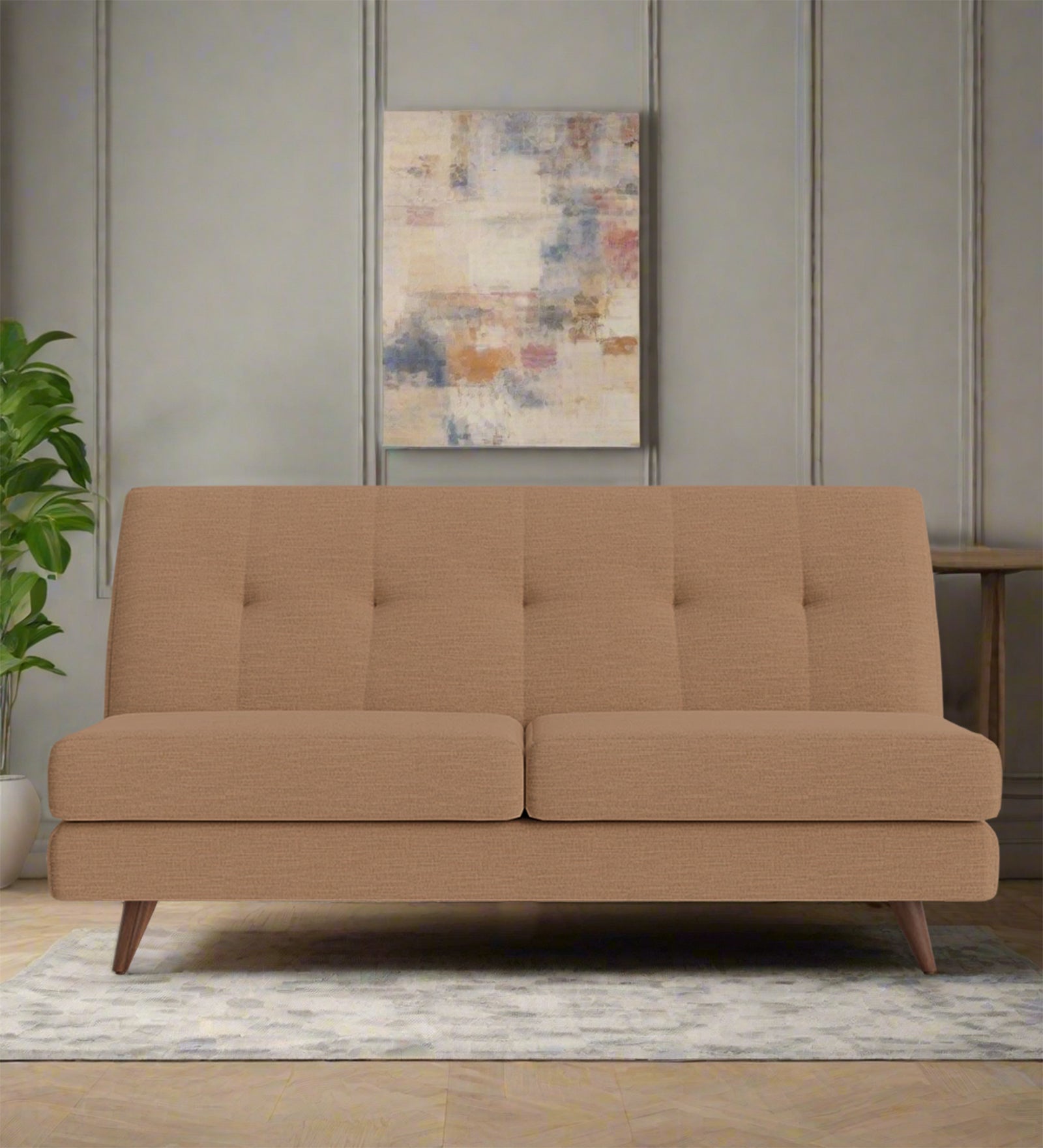 Jasmin Fabric 2 Seater Armless Sofa In Cosmic Beige Colour - Febonic Living