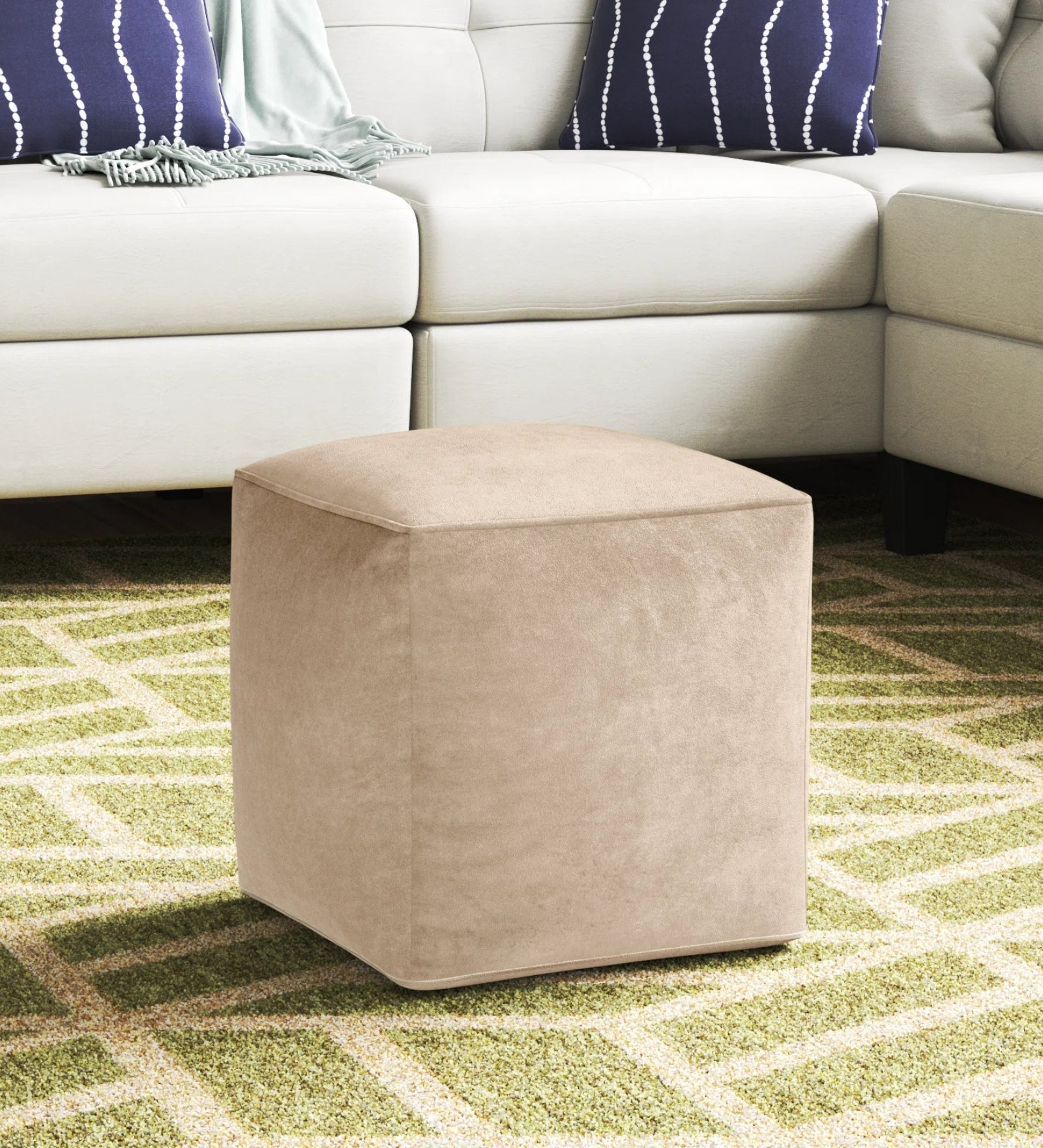 Jonny Velvet Pouffe In Camel Beige Colour - Febonic Living