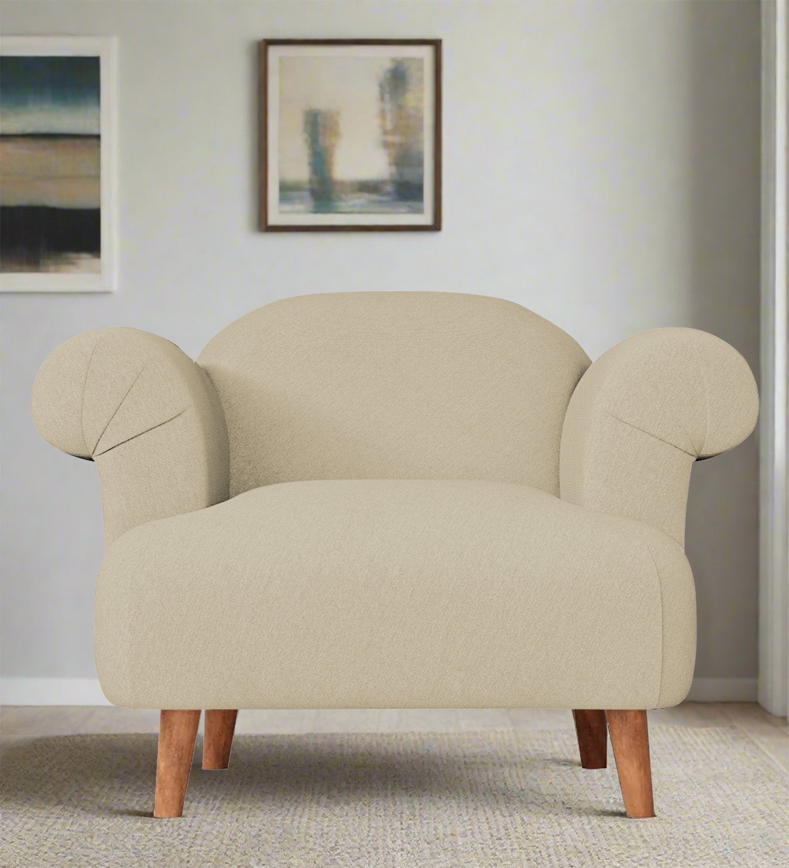 Barber Fabric 1 Seater Sofa In Honey Beige Colour - Febonic Living