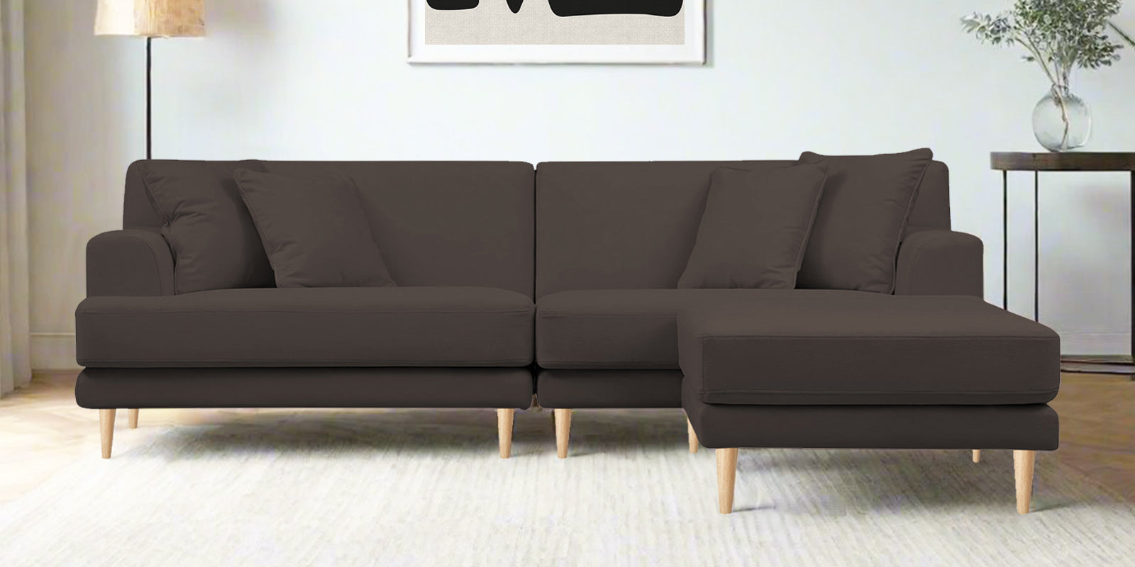 Woody Fabric LHS Sectional Sofa (3+Lounger) In Lito Brown Colour - Febonic Living