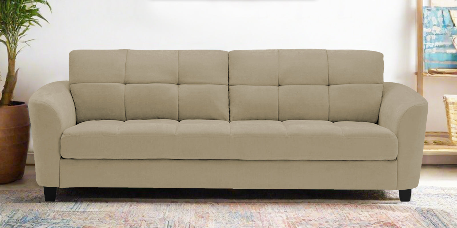 Mulan Fabric 3 Seater Sofa In Honey Beige Colour - Febonic Living