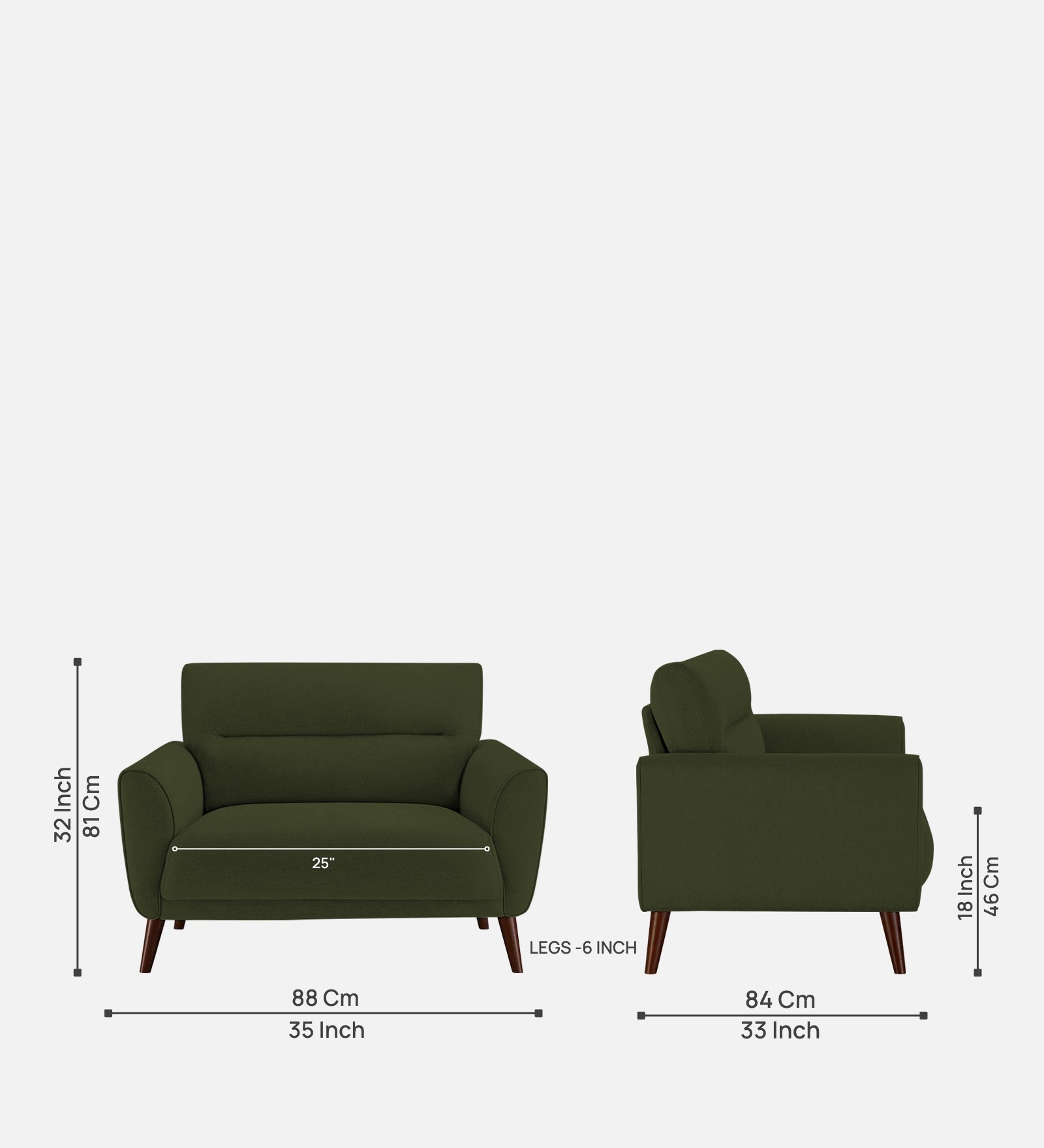 Castro Fabric 1 Seater Sofa In Olive Green Colour - Febonic Living