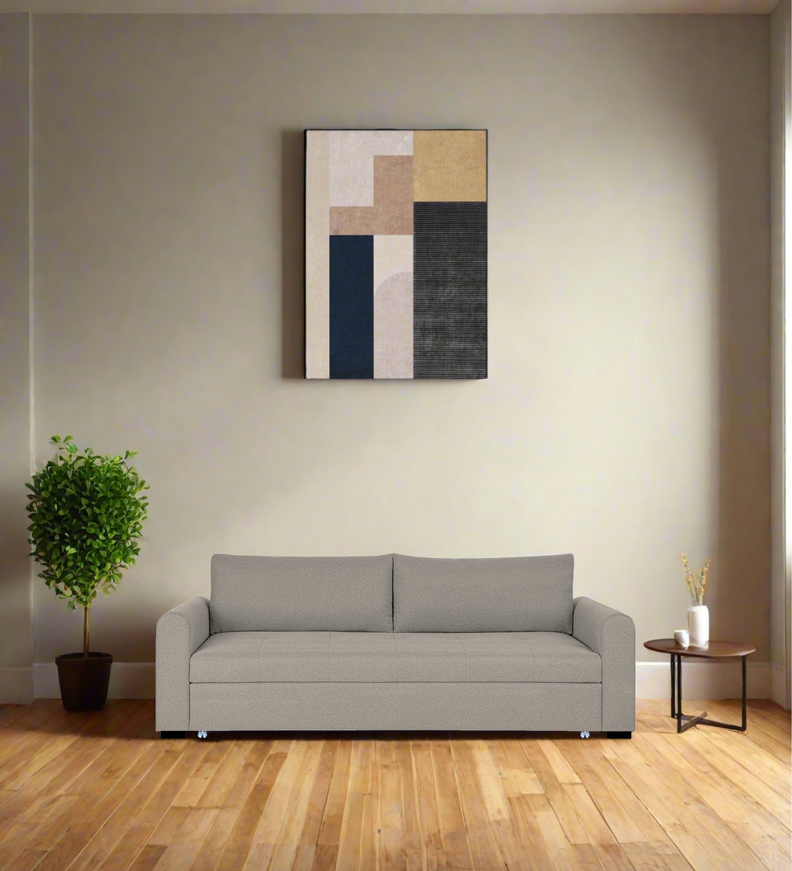 Sigma Fabric 3 Seater Pull Out Sofa Cum Bed In Ash Grey Colour - Febonic Living