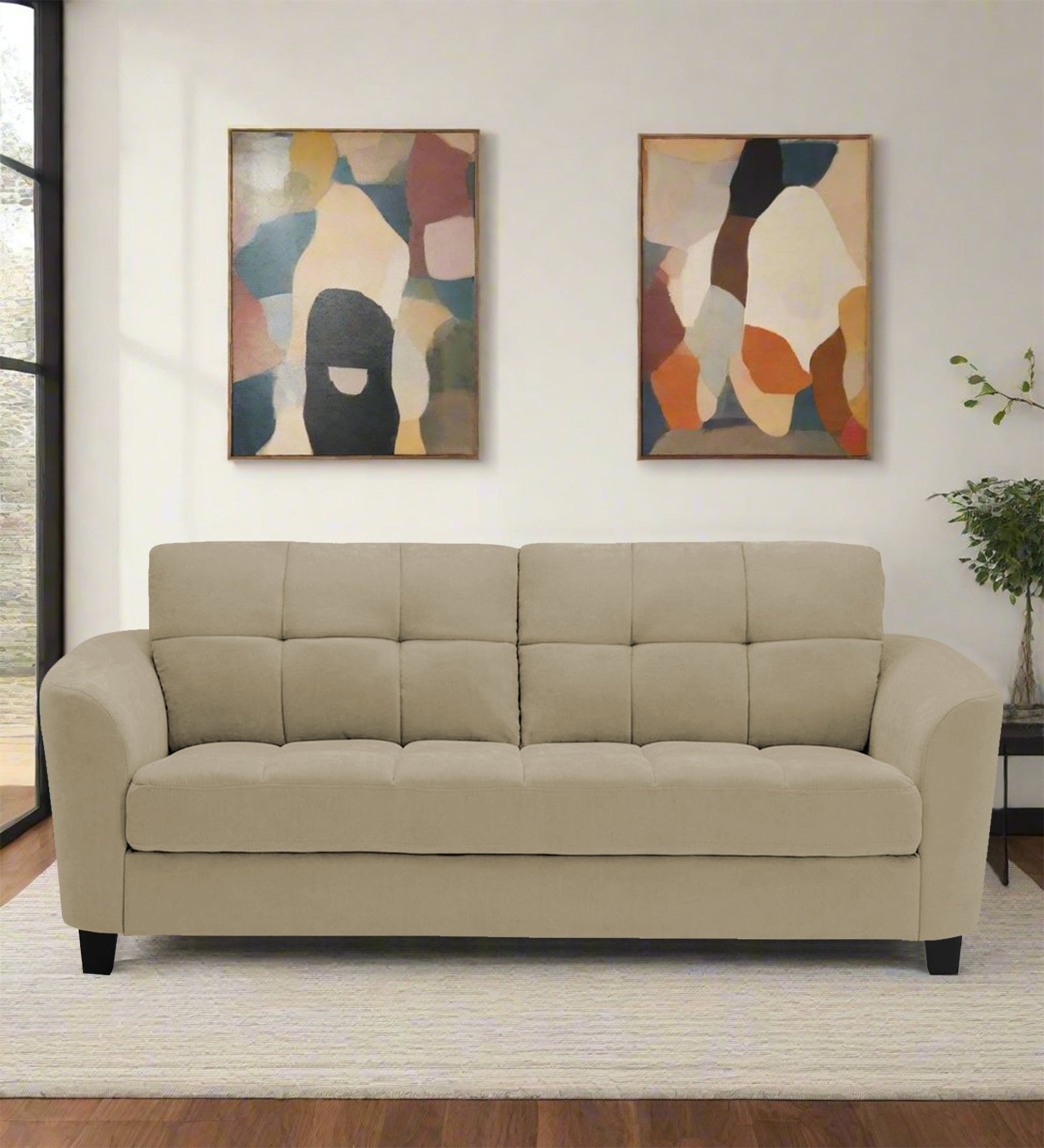 Mulan Fabric 2 Seater Sofa In Honey Beige Colour - Febonic Living