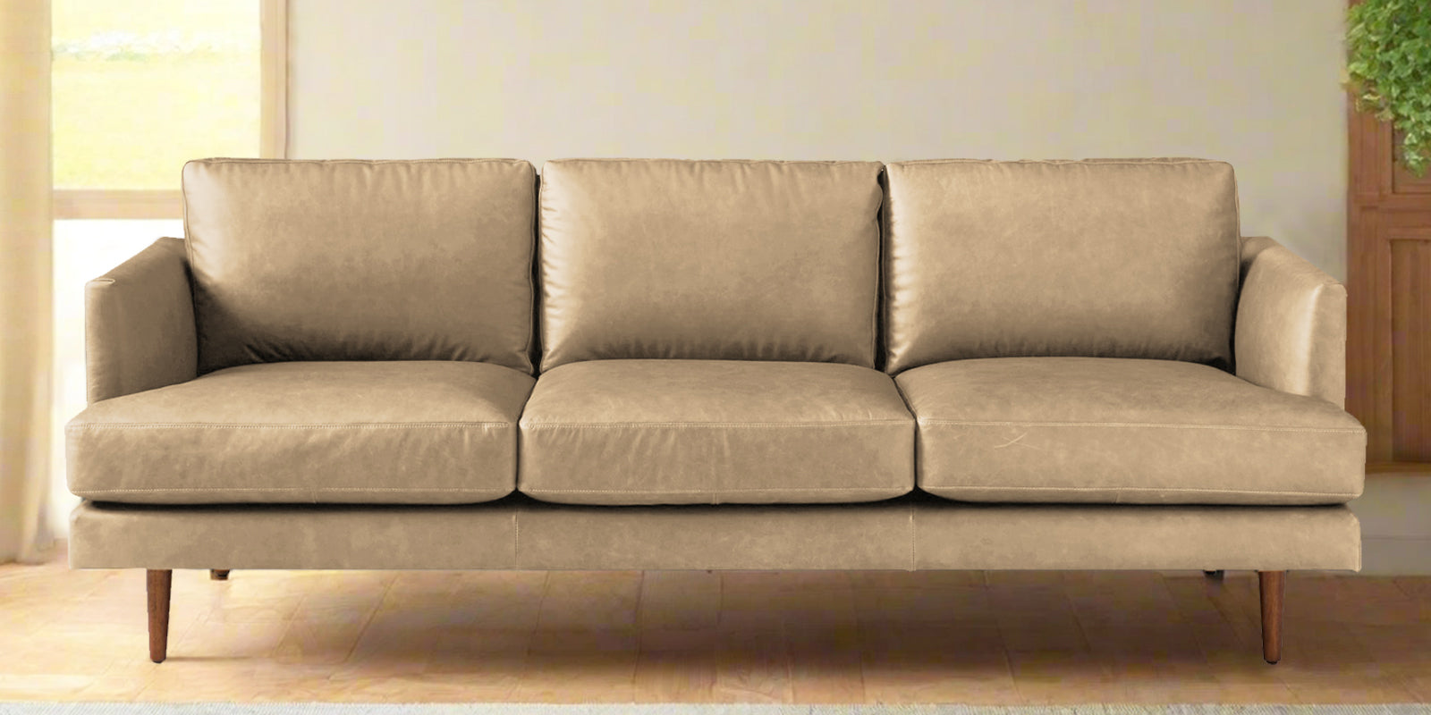 Sterio Leatherette 3 Seater Sofa In Corn Beige Colour - Febonic Living