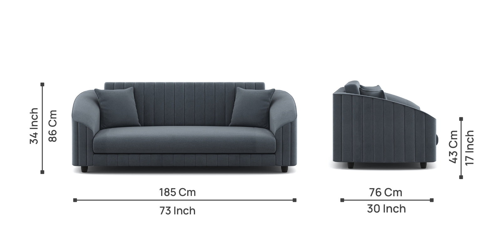 Bubu Velvet 3 Seater Sofa In Pupple Grey Colour - Febonic Living