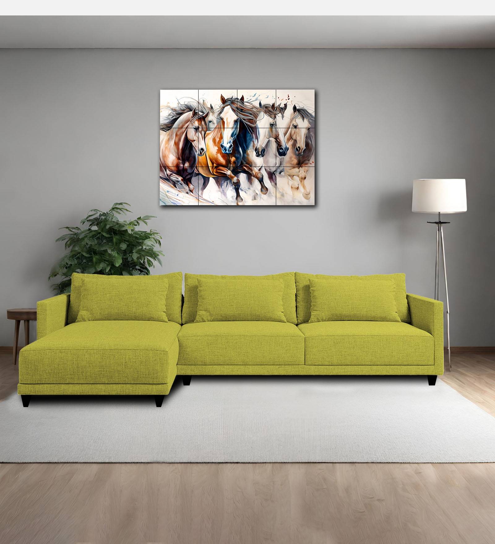 Kera Fabric RHS Sectional Sofa (3+Lounger) In Parrot Green Colour - Febonic Living