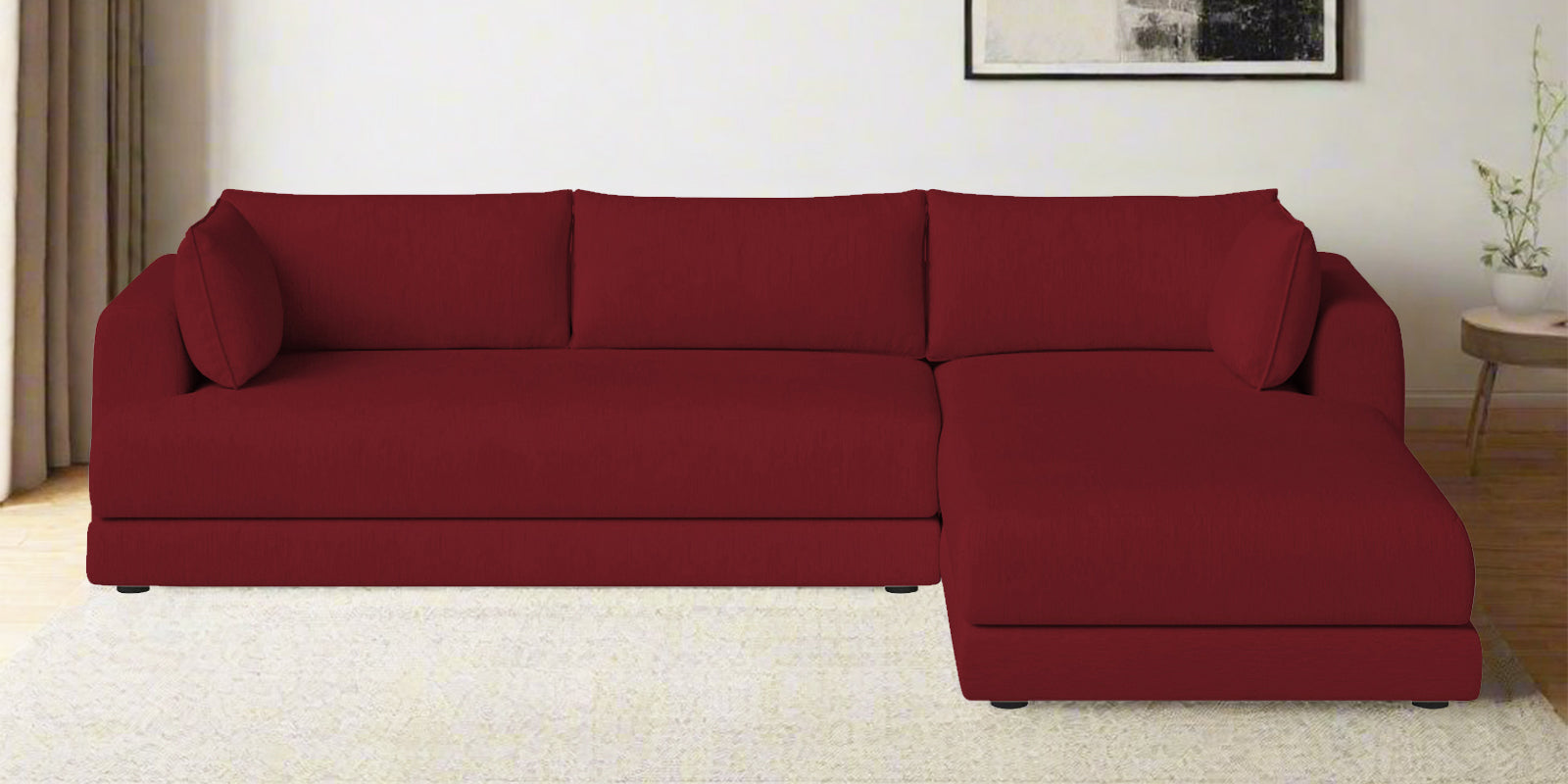 Ziggy Fabric LHS Sectional Sofa (3+Lounger) In Chilli Red Colour - Febonic Living