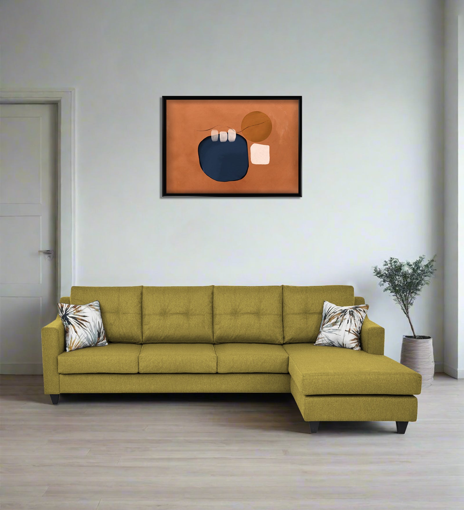Welly Fabric LHS Sectional Sofa (3+Lounger) In Parrot Green Colour - Febonic Living