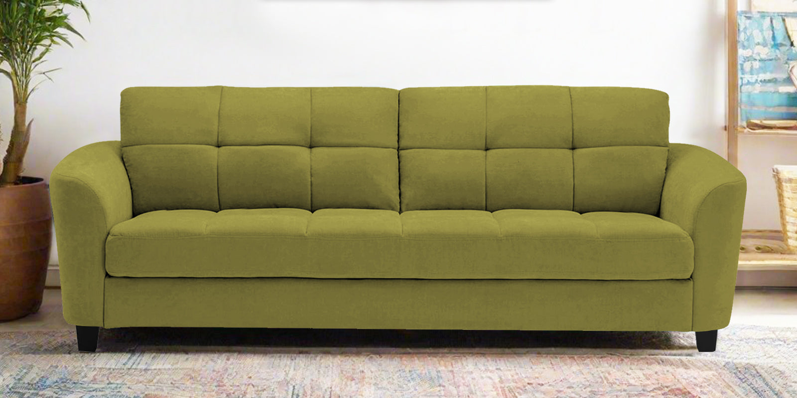 Mulan Fabric 3 Seater Sofa In Kelly Green Colour - Febonic Living