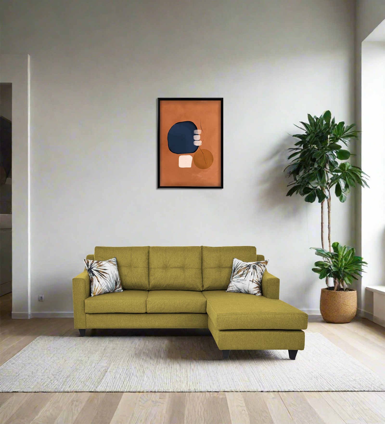 Welly Fabric LHS Sectional Sofa (2+Lounger) In Parrot Green Colour - Febonic Living