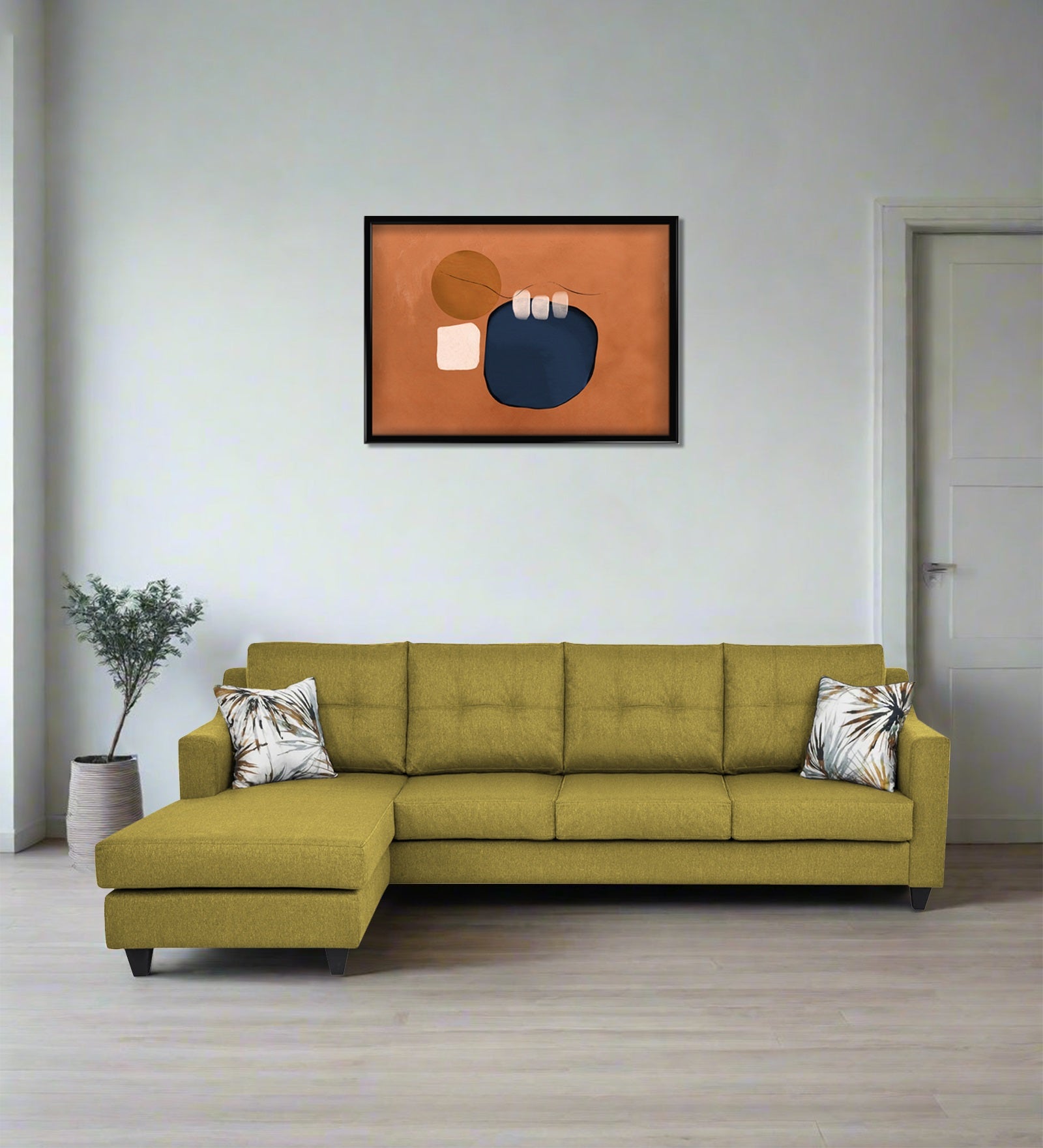 Welly Fabric RHS Sectional Sofa (3+Lounger) In Parrot Green Colour - Febonic Living