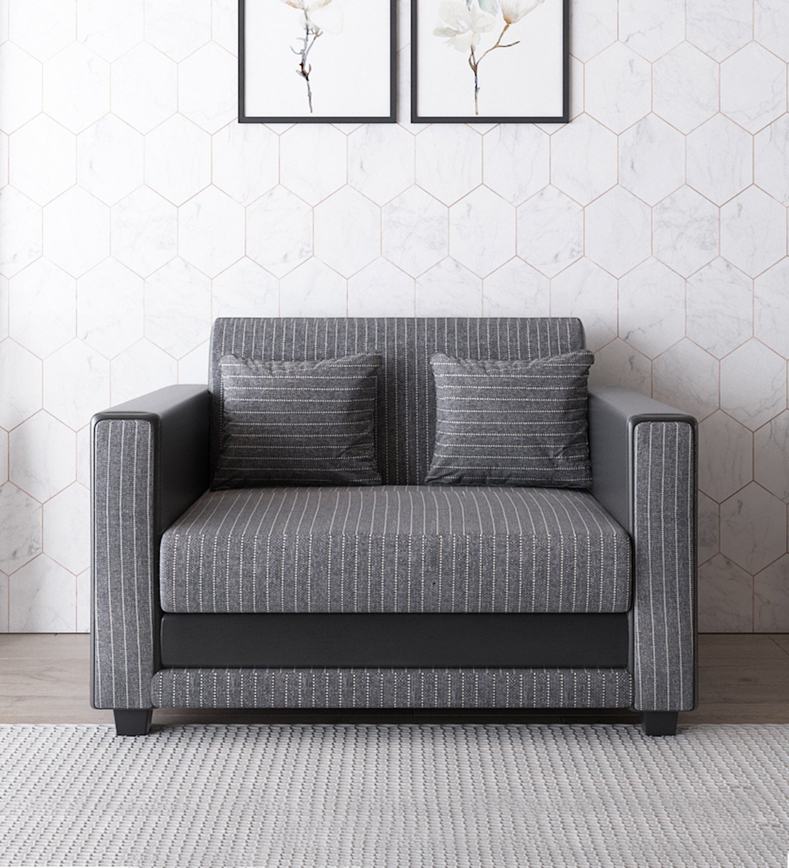 Juno Fabric 2 Seater Sofa In Lama Black Colour - Febonic Living
