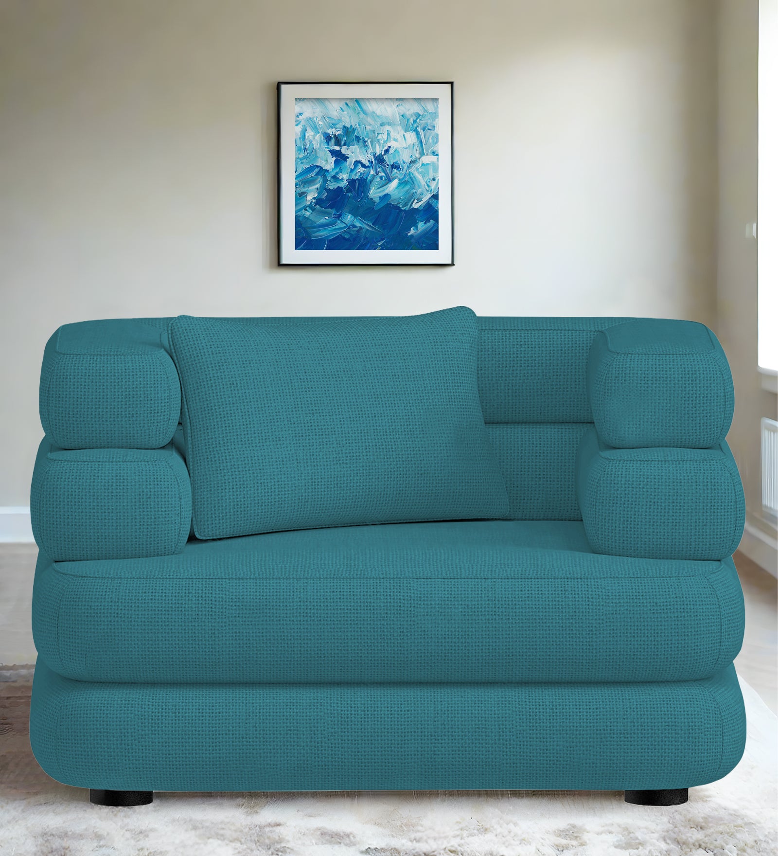 Wener Fabric 1 Seater Sofa In Water Blue Colour - Febonic Living