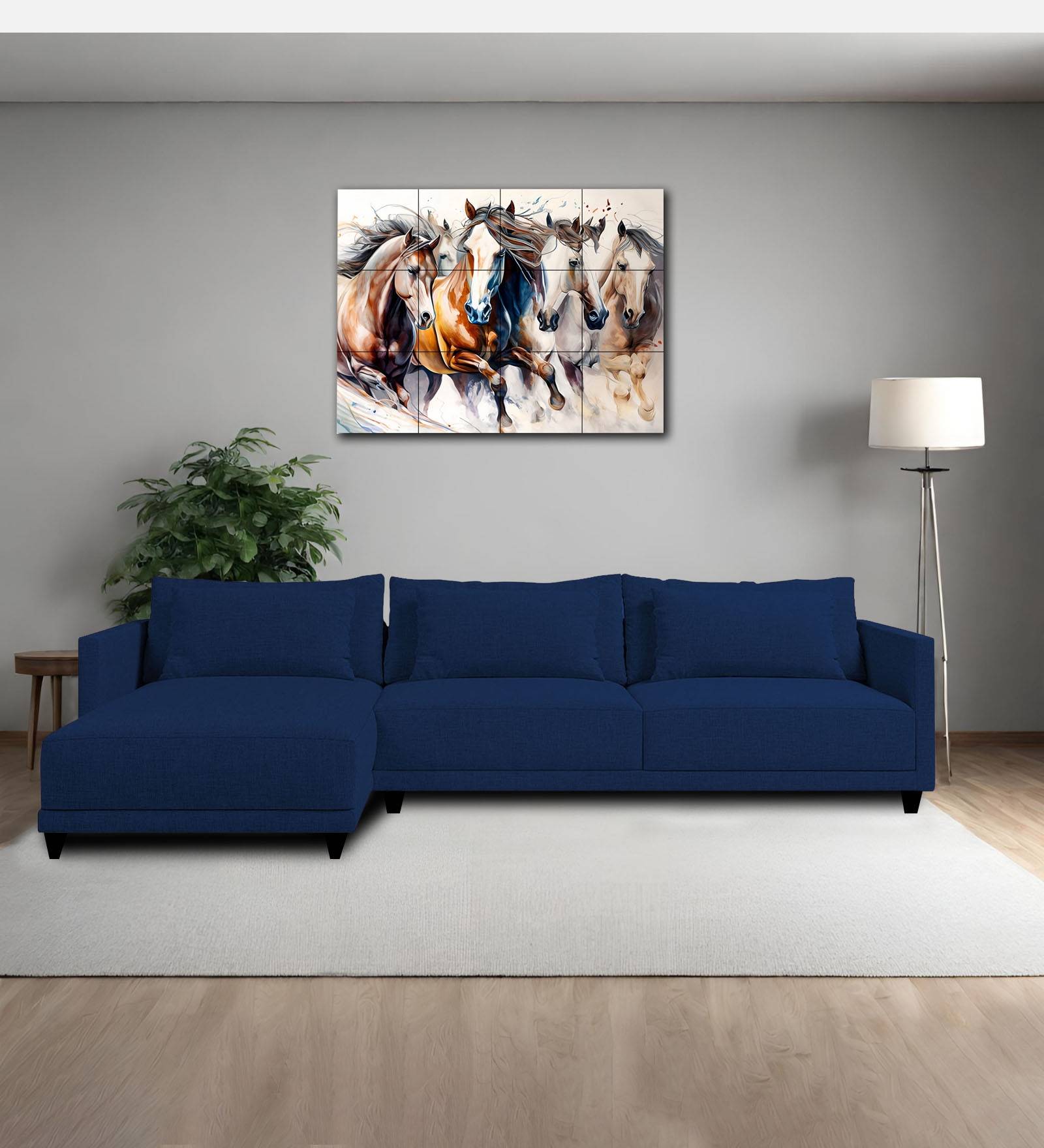 Kera Fabric RHS Sectional Sofa (3+Lounger) In Royal Blue Colour - Febonic Living