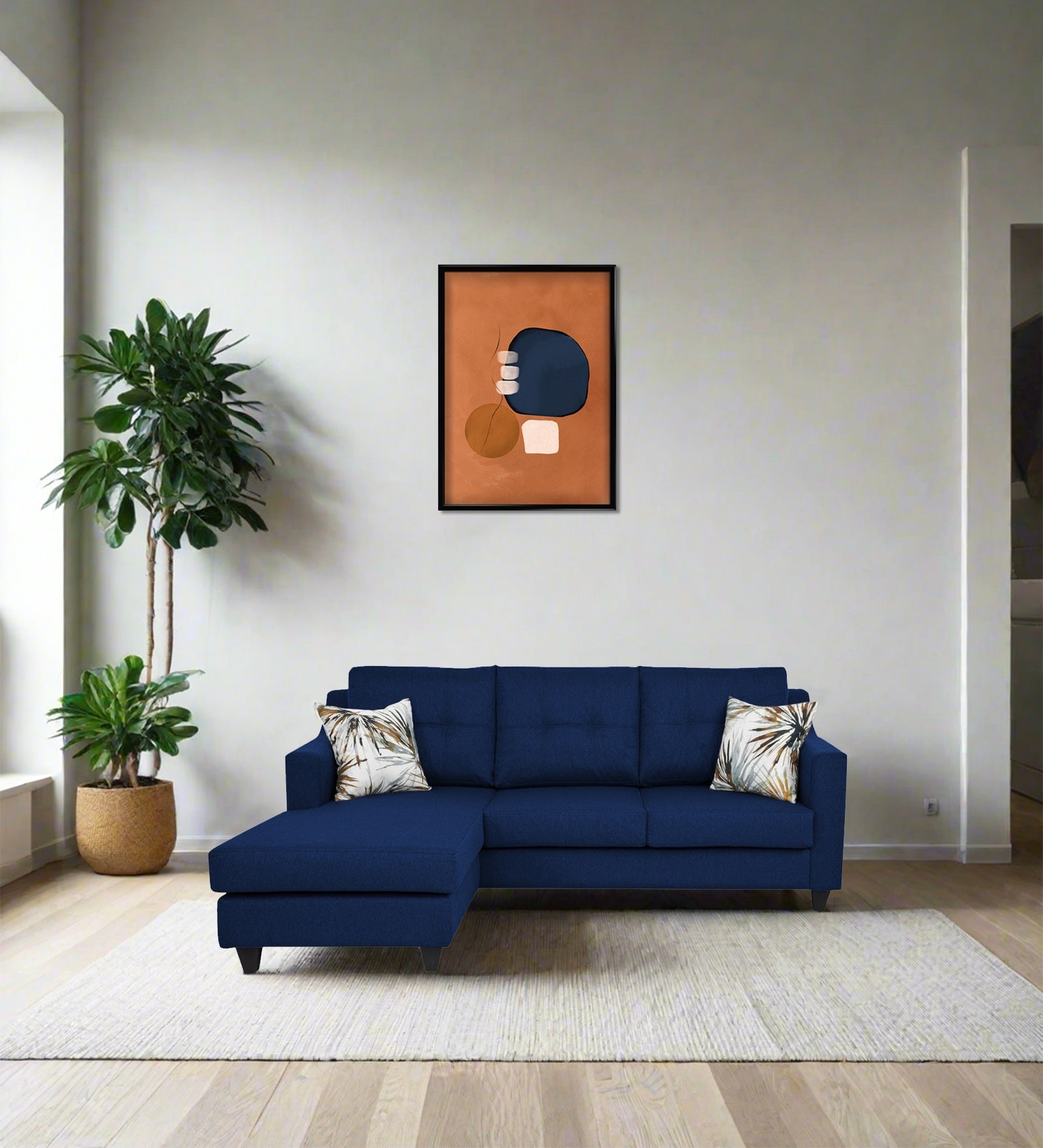 Welly Fabric RHS Sectional Sofa (2+Lounger) In Royal Blue Colour - Febonic Living