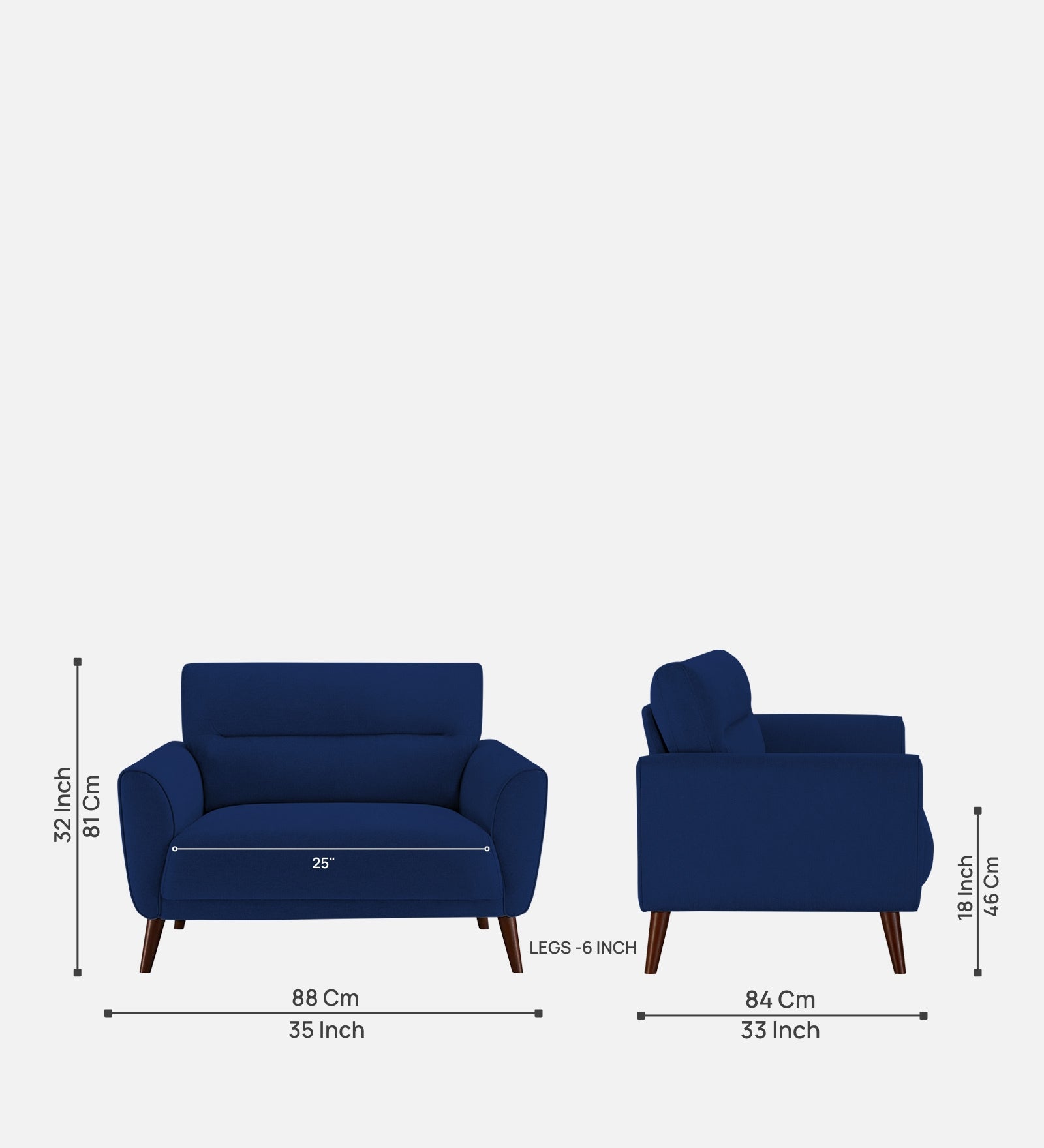 Castro Fabric 1 Seater Sofa In Royal Blue Colour - Febonic Living