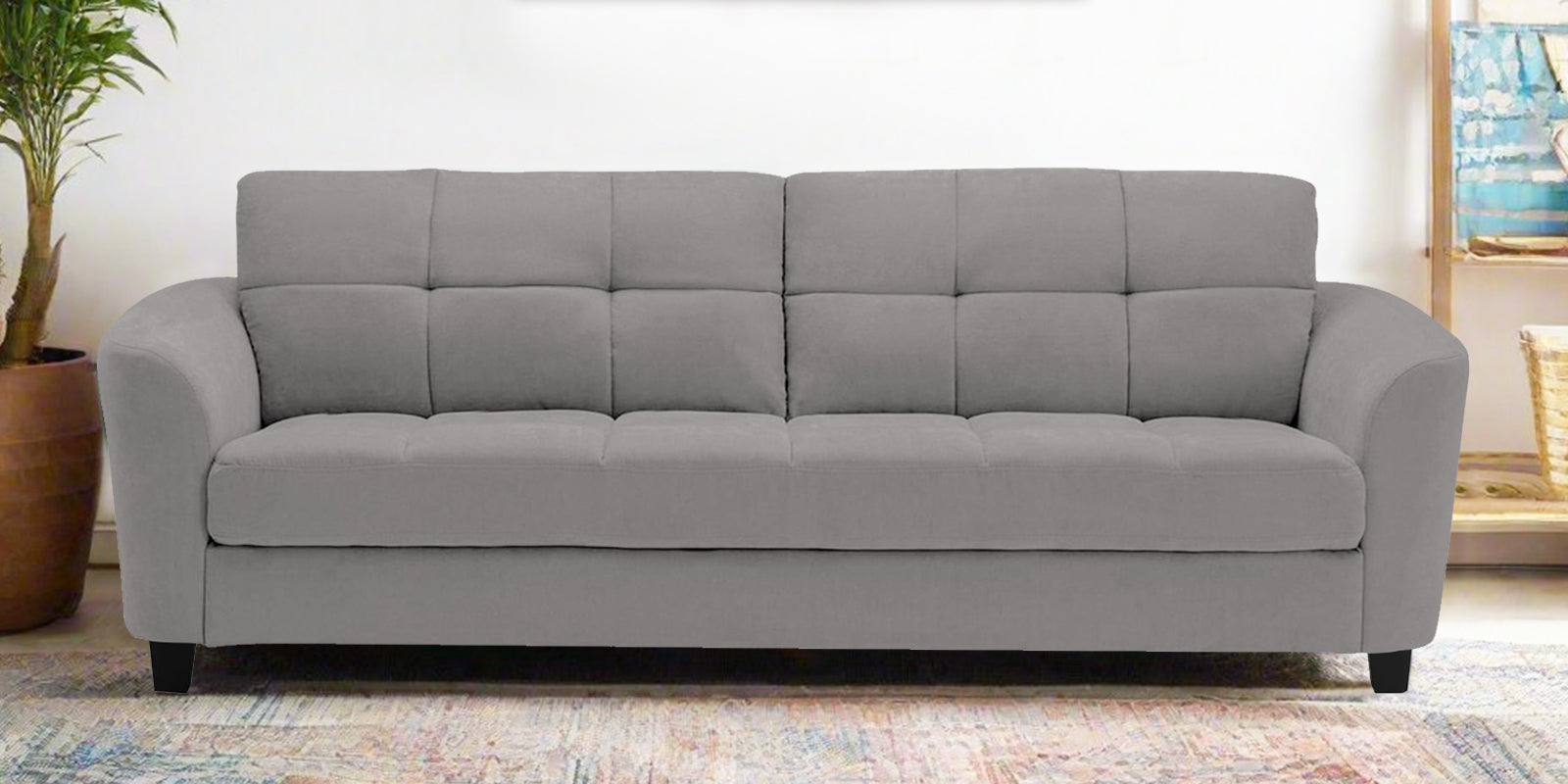 Mulan Fabric 3 Seater Sofa In Silver Grey Colour - Febonic Living