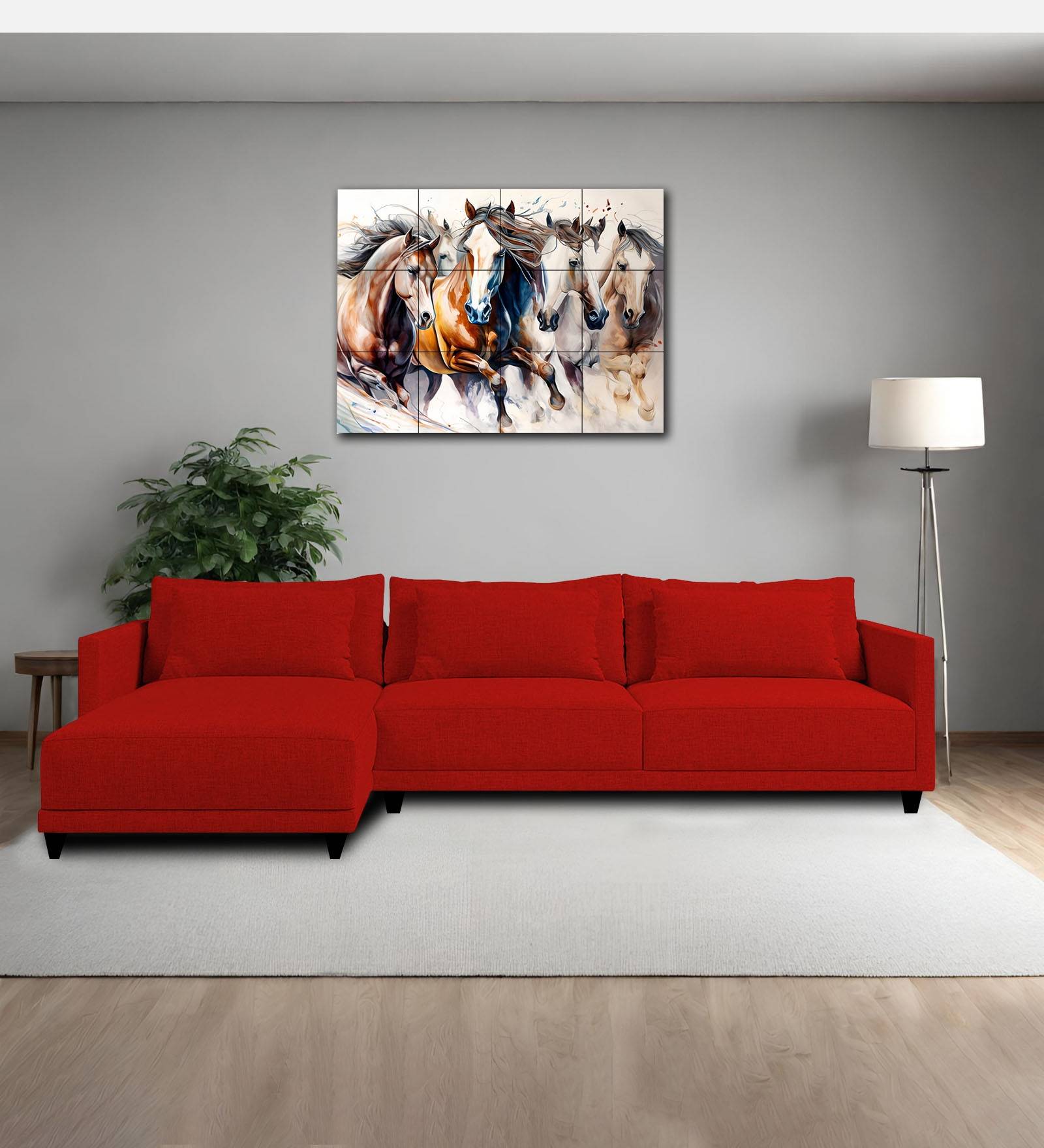 Kera Fabric RHS Sectional Sofa (3+Lounger) In Ruby Red Colour