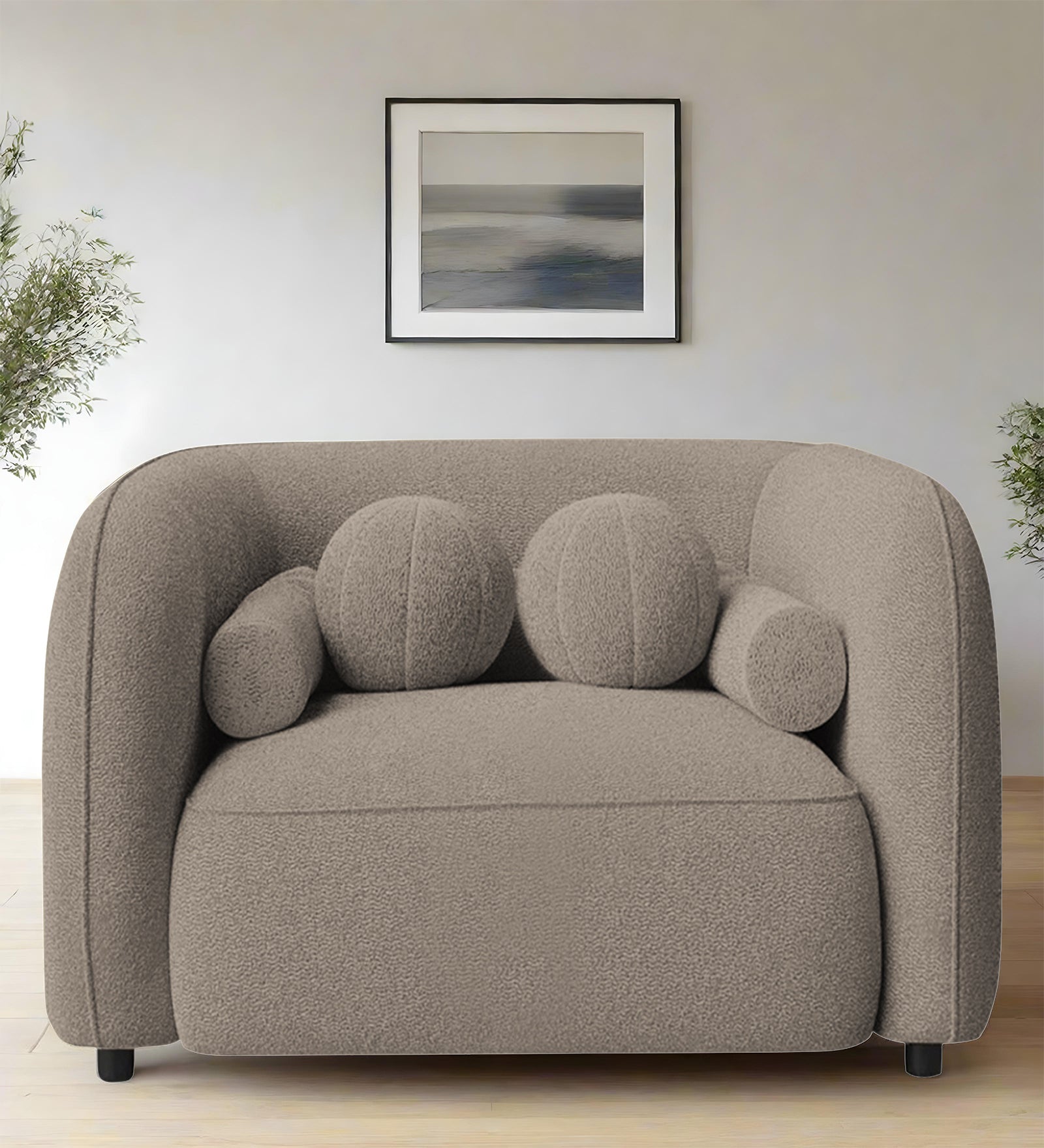 Corny Boucle Fabric 1 Seater Sofa In Macy Grey Colour - Febonic Living