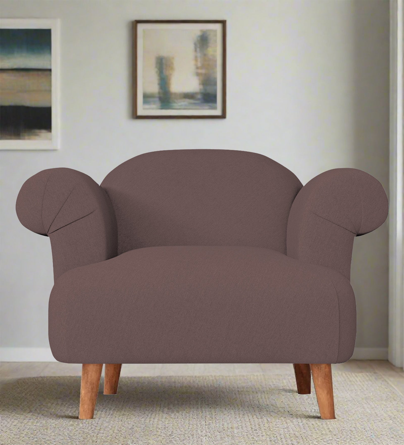 Barber Fabric 1 Seater Sofa In Night Brown Colour - Febonic Living