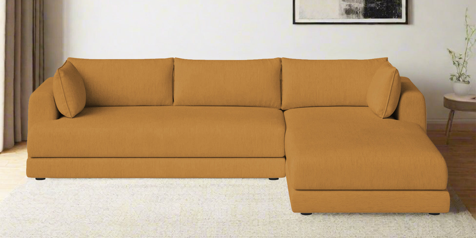 Ziggy Fabric LHS Sectional Sofa (3+Lounger) In Corn Yellow Colour - Febonic Living