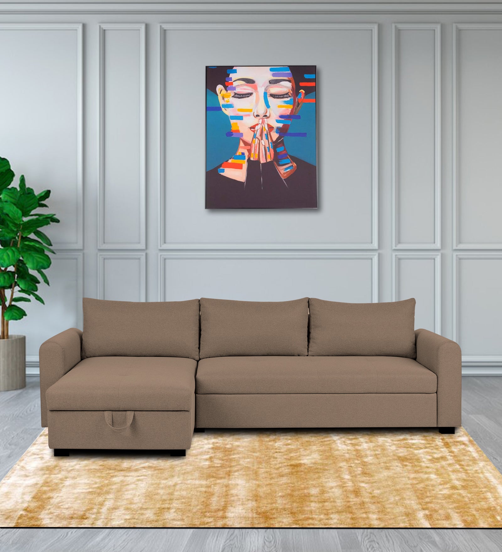 Sigma Fabric RHS Sectional Sofa (3+Lounger) In Cookie Beige Colour - Febonic Living