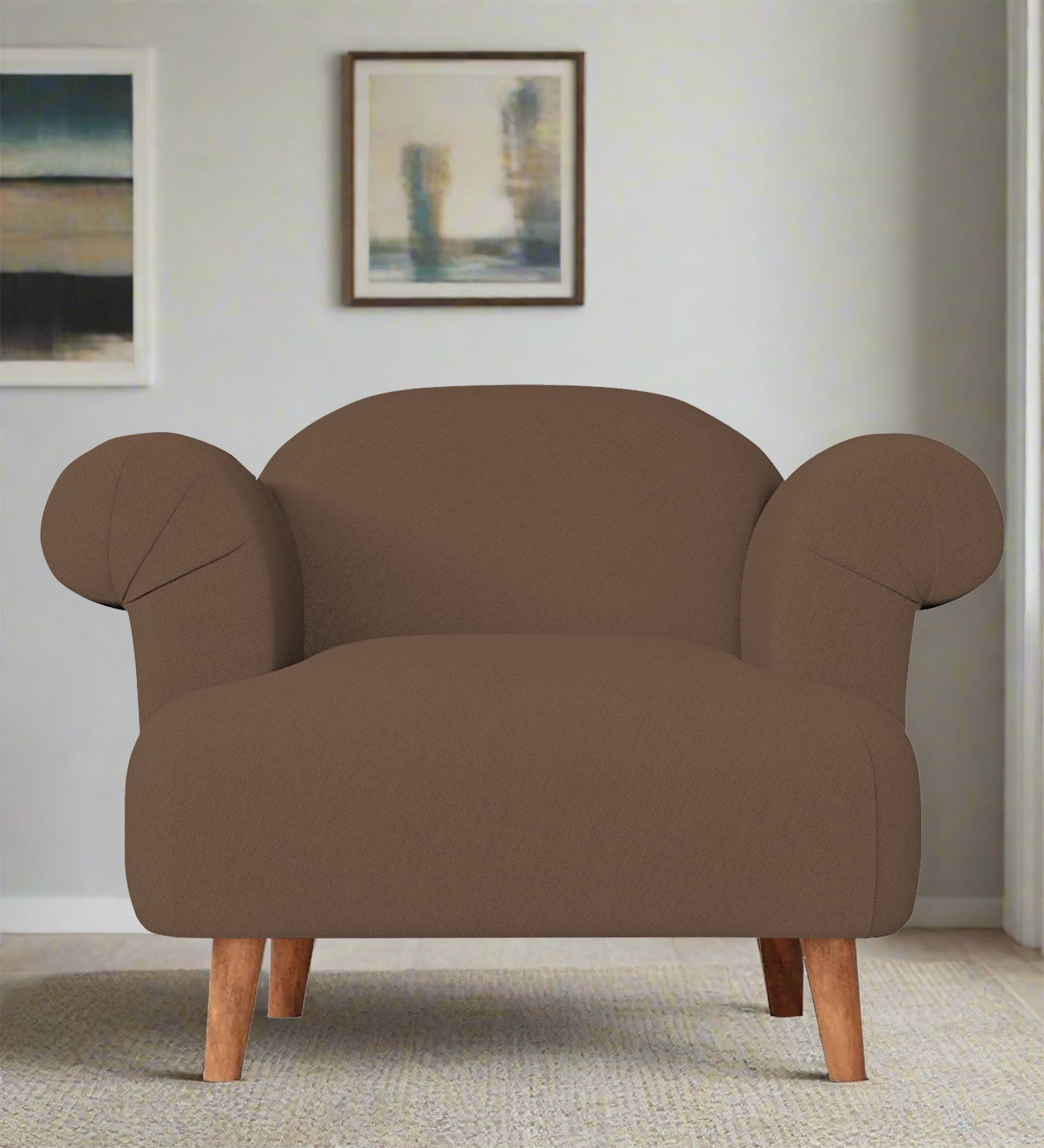 Barber Fabric 1 Seater Sofa In Rosy Brown Colour - Febonic Living