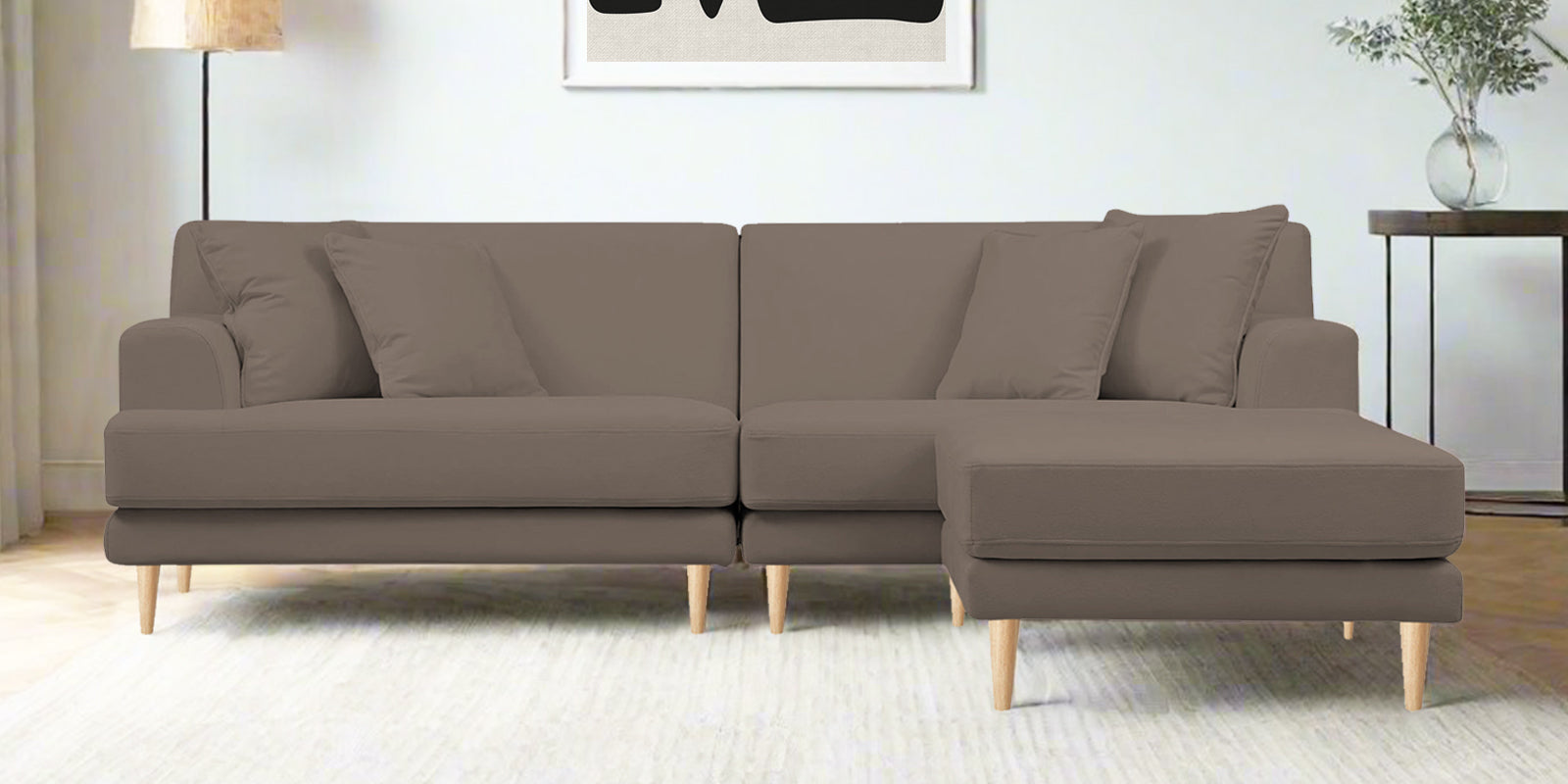 Woody Fabric LHS Sectional Sofa (3+Lounger) In Rock Beige Colour - Febonic Living