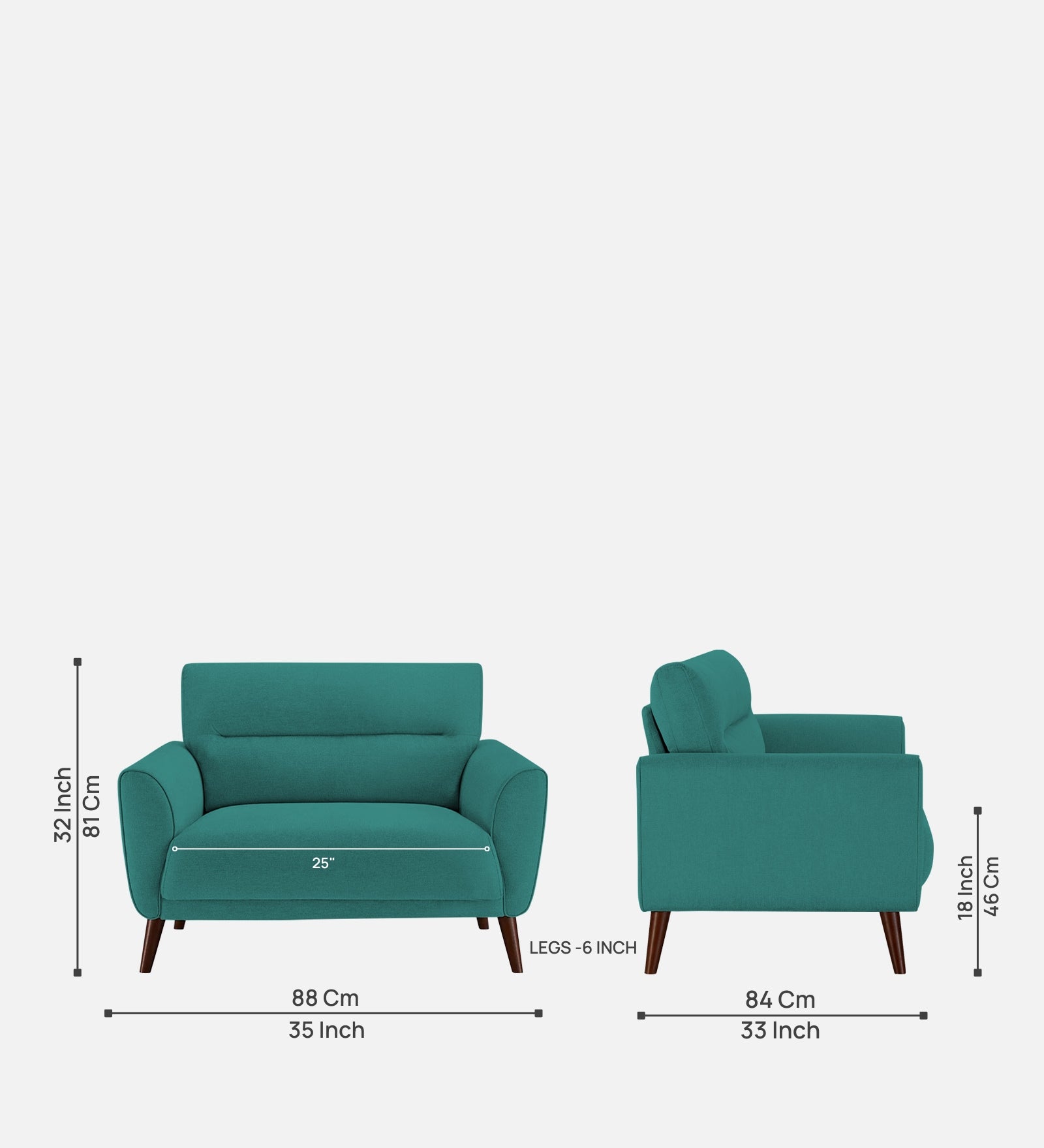 Castro Fabric 1 Seater Sofa In Sea Green Colour - Febonic Living