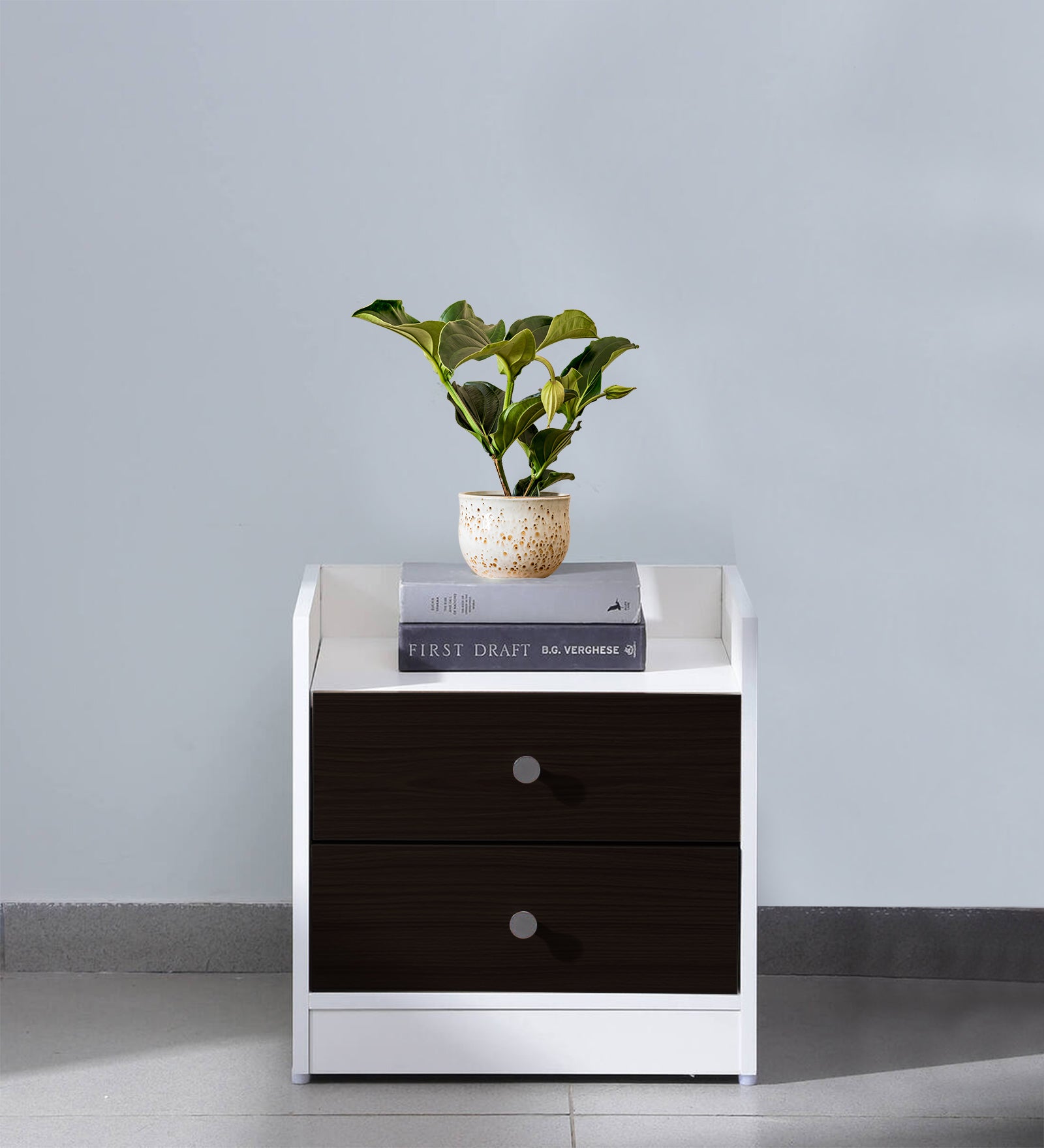 Vexa Bedside Table With Drawer In Wenge Walnut And Frosty White Finish - Febonic Living