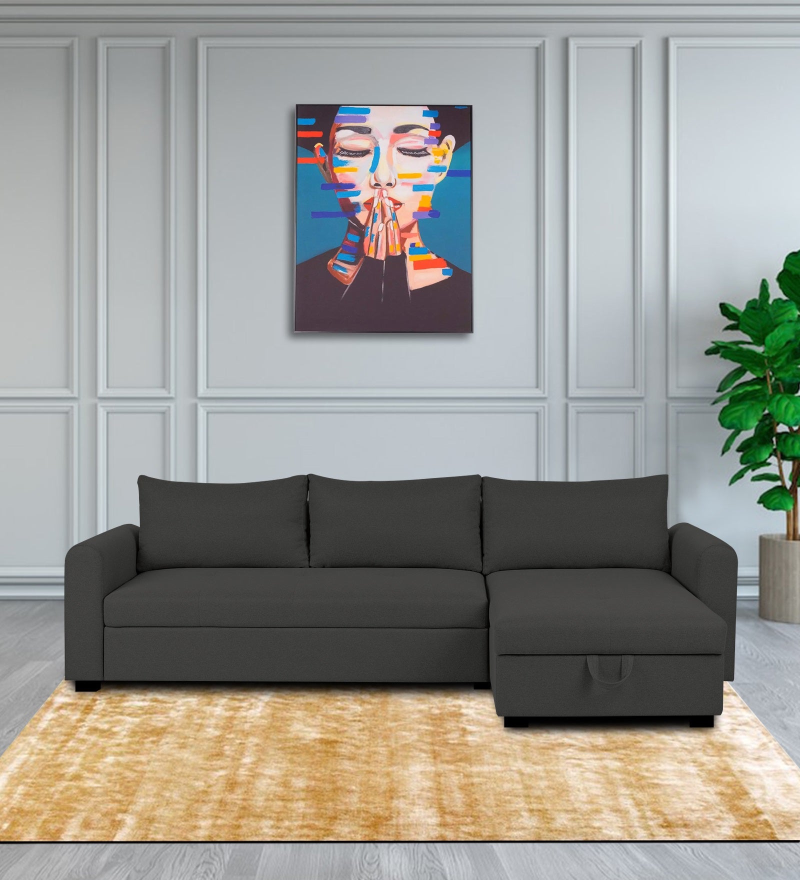 Sigma Fabric LHS Sectional Sofa (3+Lounger) In Charcoal Grey Colour - Febonic Living