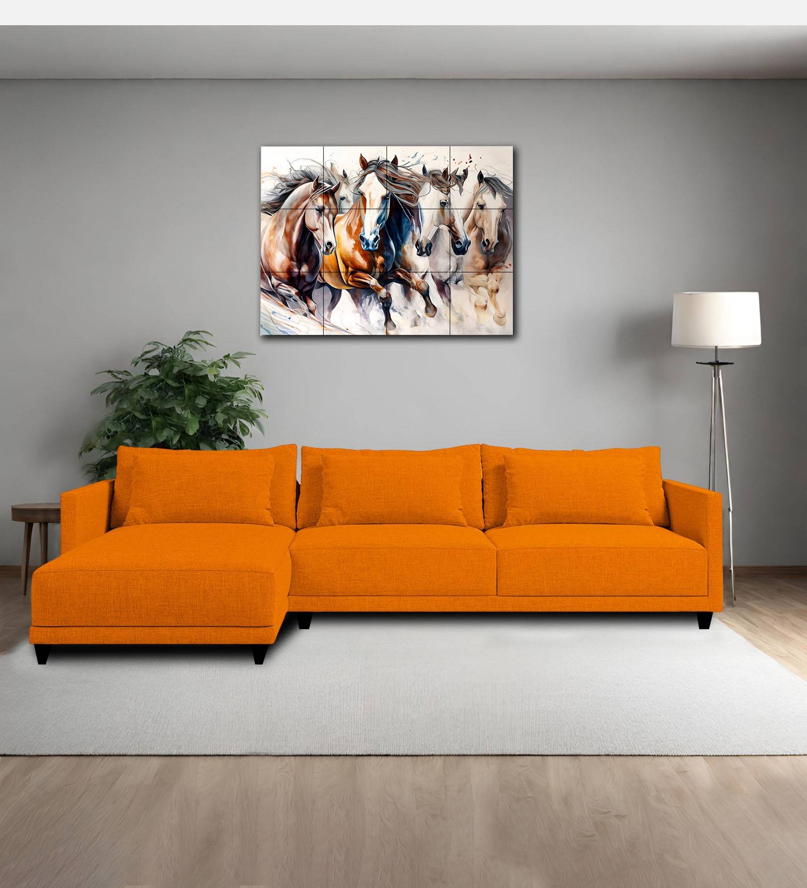 Kera Fabric RHS Sectional Sofa (3+Lounger) In Vivid Orange Colour - Febonic Living