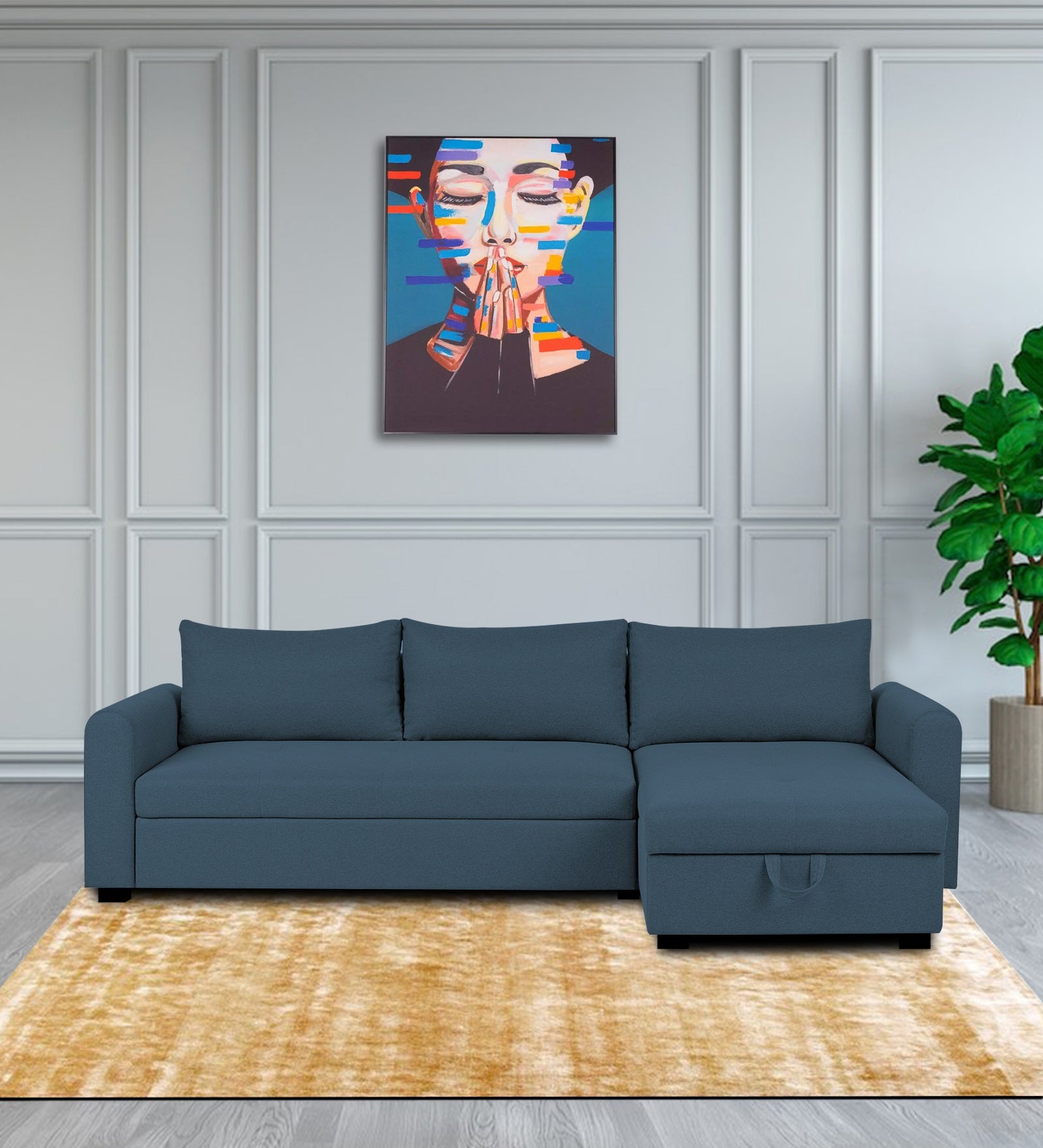 Sigma Fabric LHS Sectional Sofa (3+Lounger) In Light Blue Colour - Febonic Living