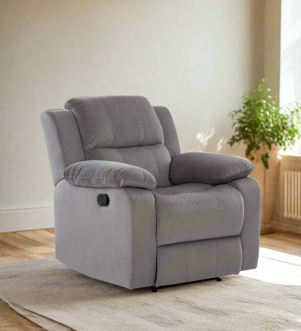 Newton Velvet 1 Seater Motorized Recliner In Concrete Grey Colour - Febonic Living
