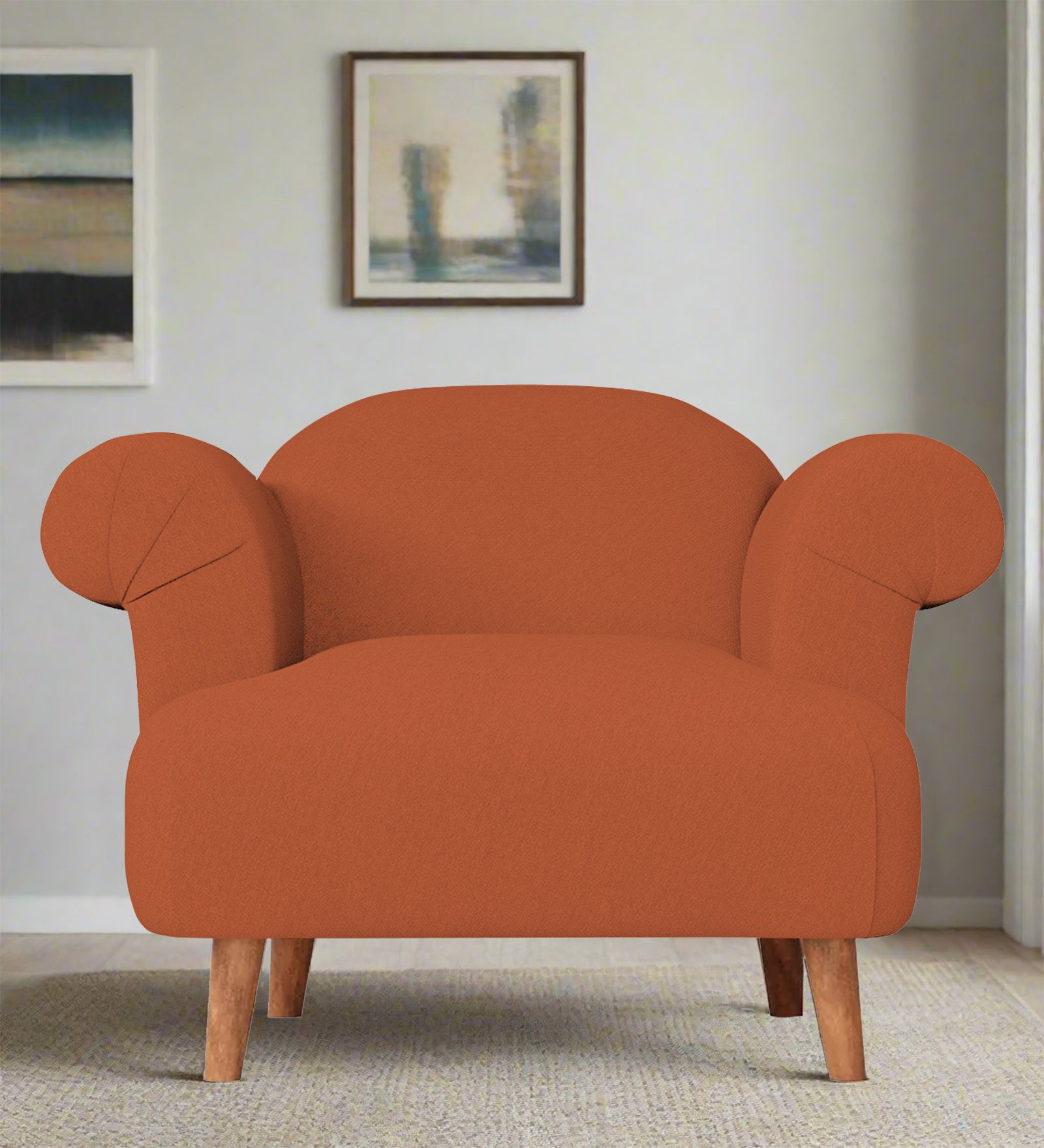 Barber Fabric 1 Seater Sofa In Royal Orange Colour - Febonic Living